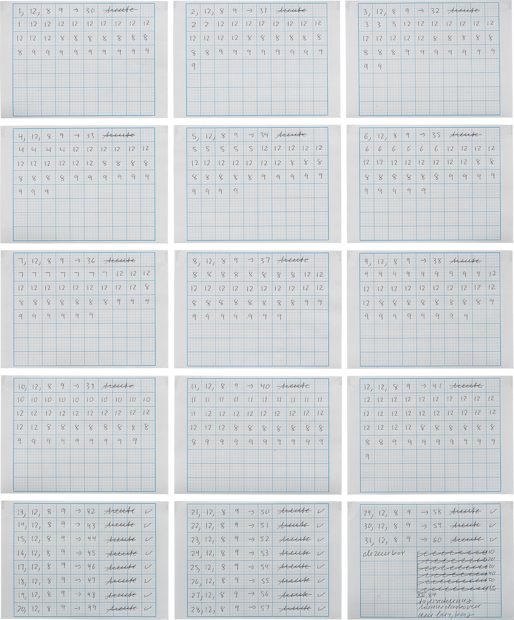 Tagesrechnung Monat Dezember, 1989