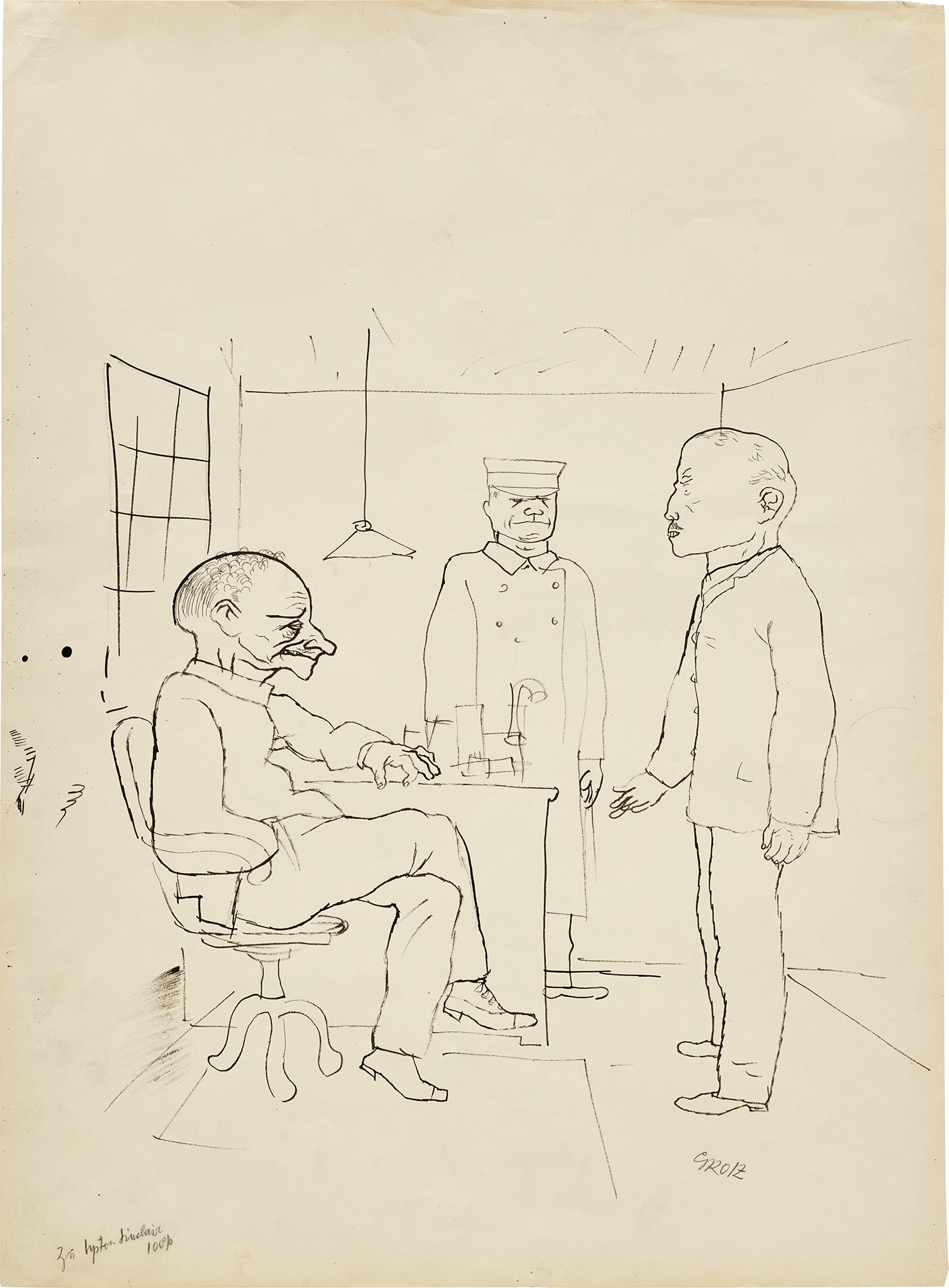 George Grosz — Manner im Raum. Illustration ''100% Roman eines Patrioten'' von Upton Sinclair (double-sided)