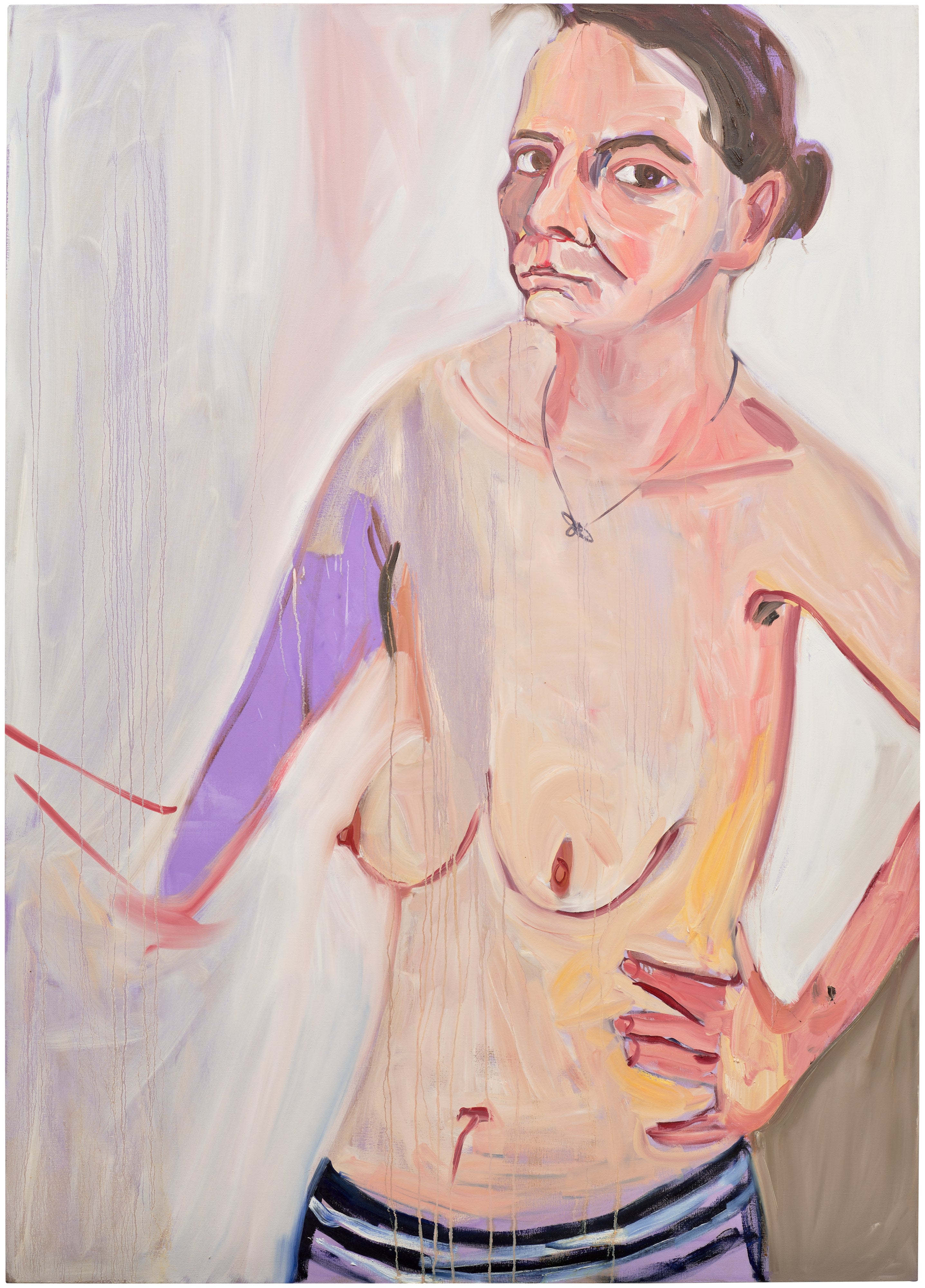 Chantal Joffe — Self-Portrait in Striped Trousers