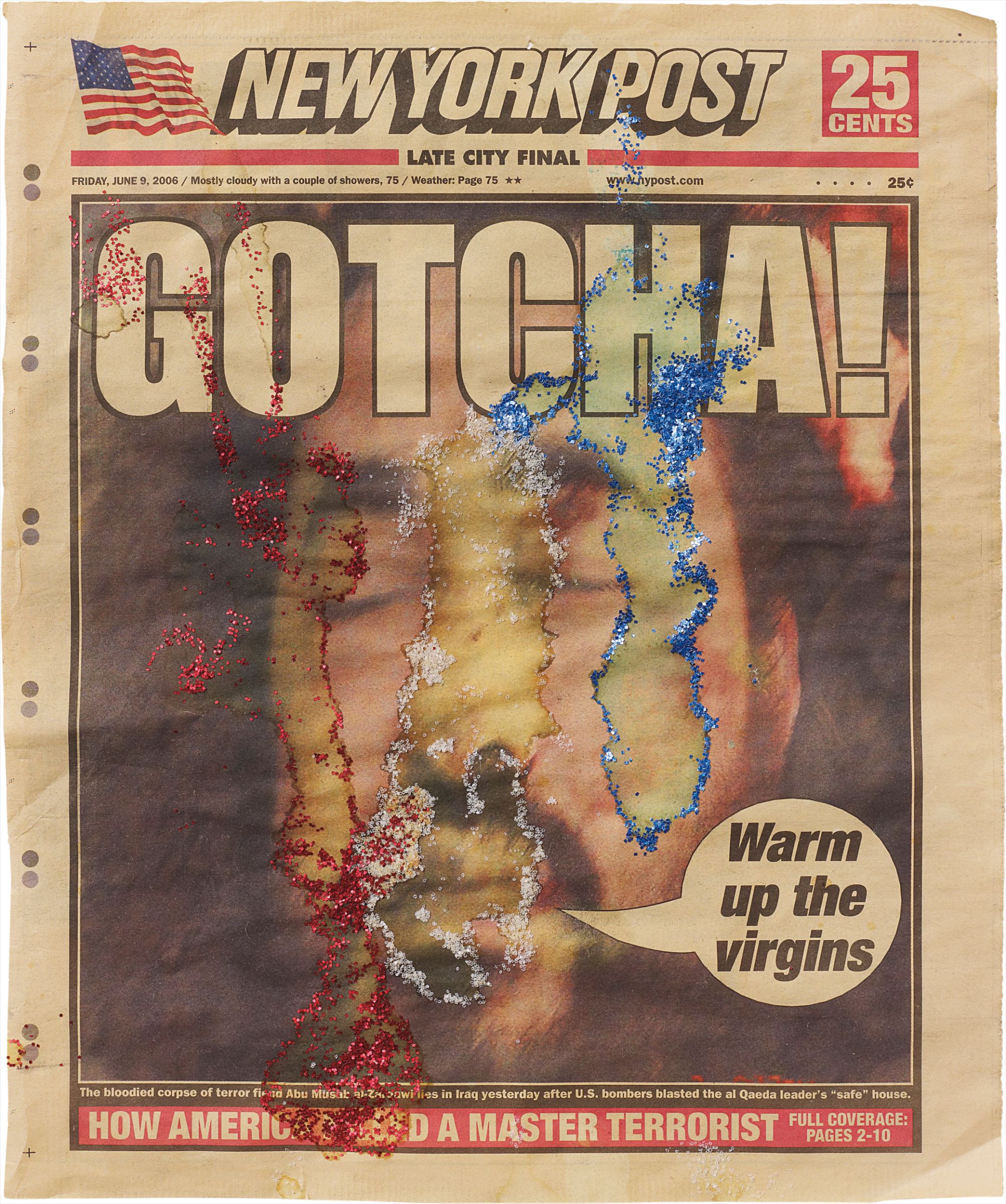Dash Snow — newspaper, artist's semen and glitter