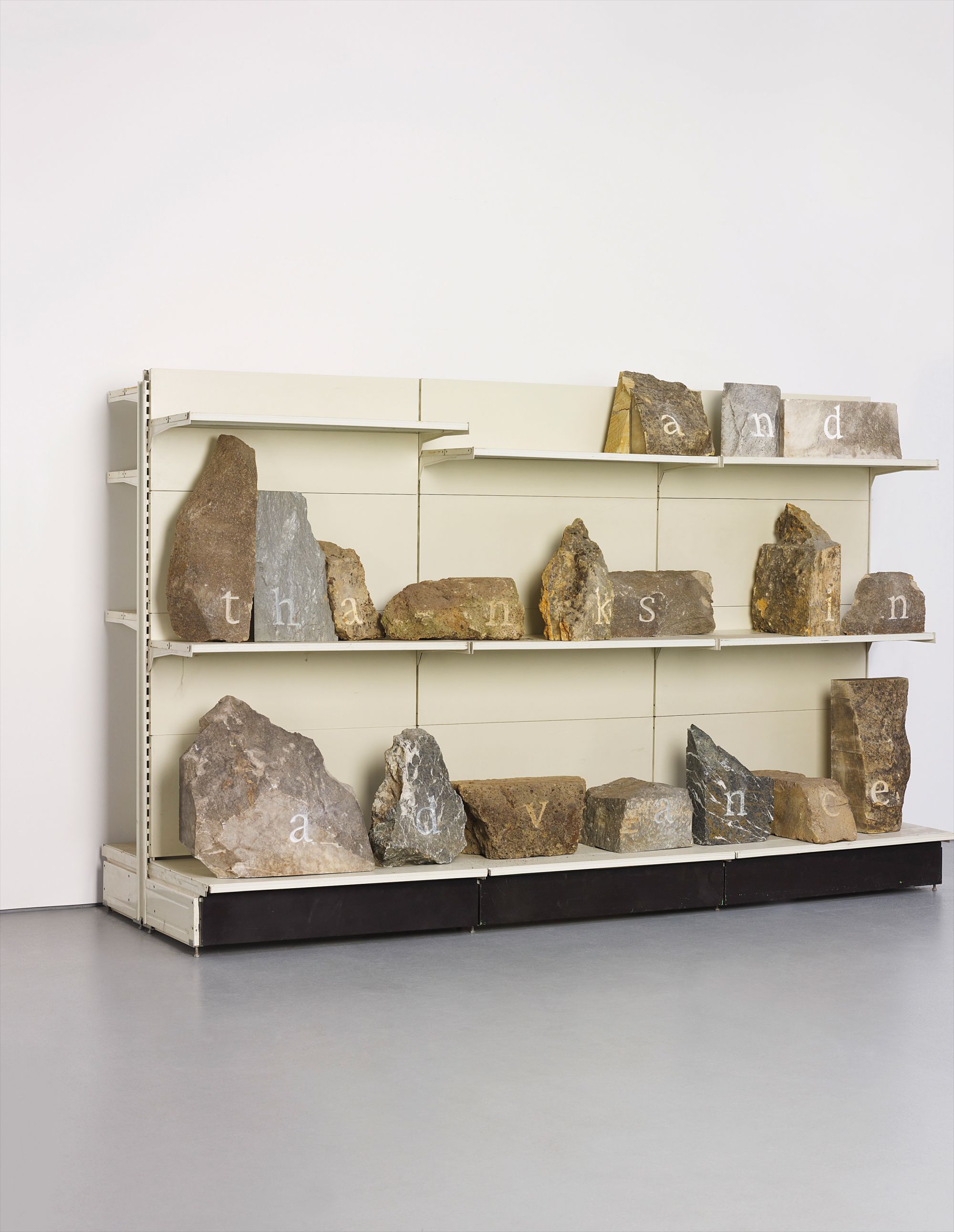 Gabriel Kuri — retail shelving unit, rocks