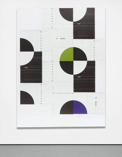 collaged posters on canvas