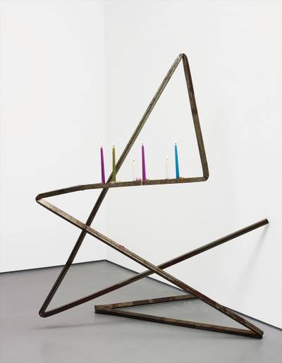 steel and coloured wax candles