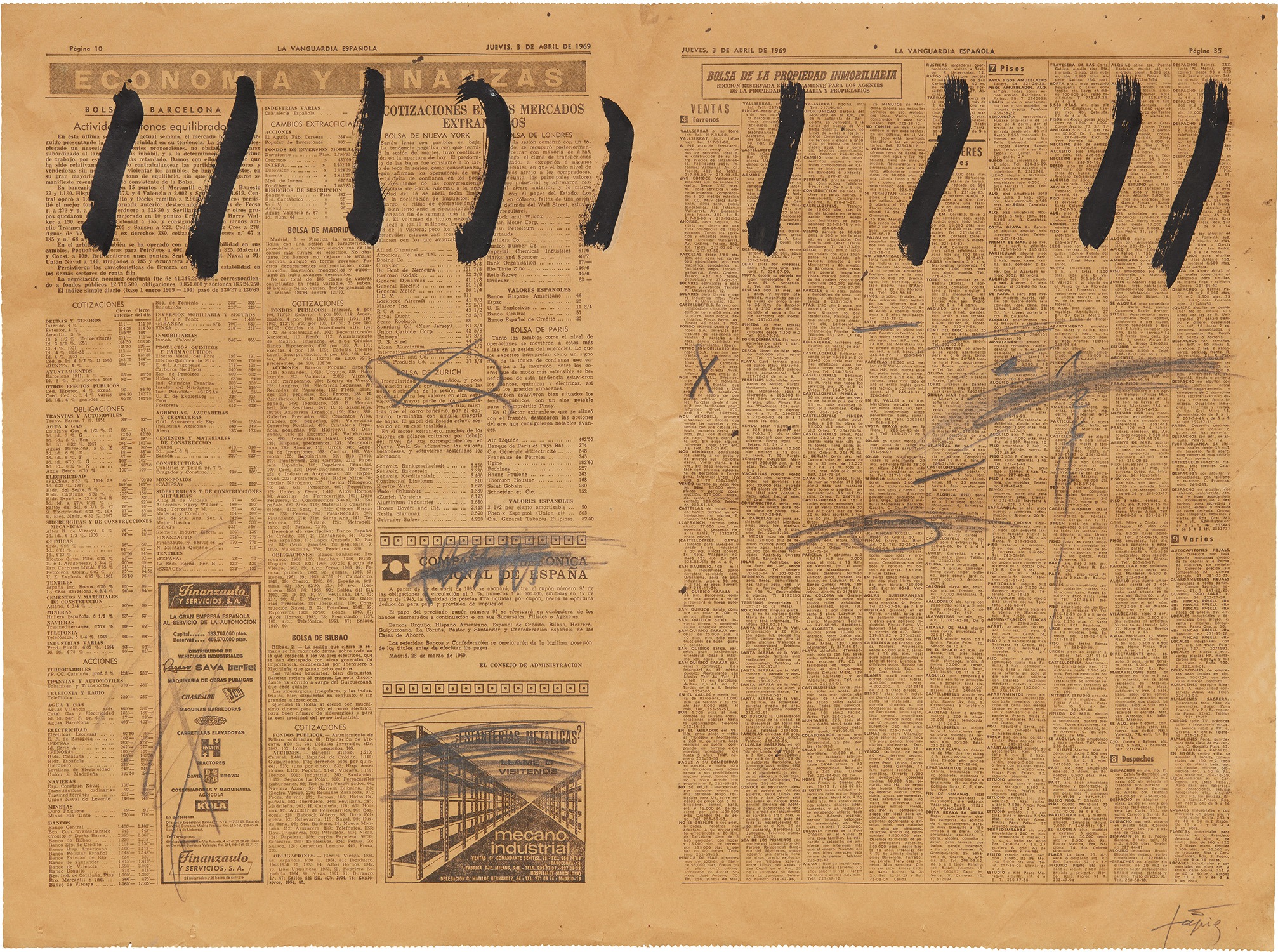 Antoni Tàpies — Paper de diari amb nou ratlles (Newsprint with nine strokes)