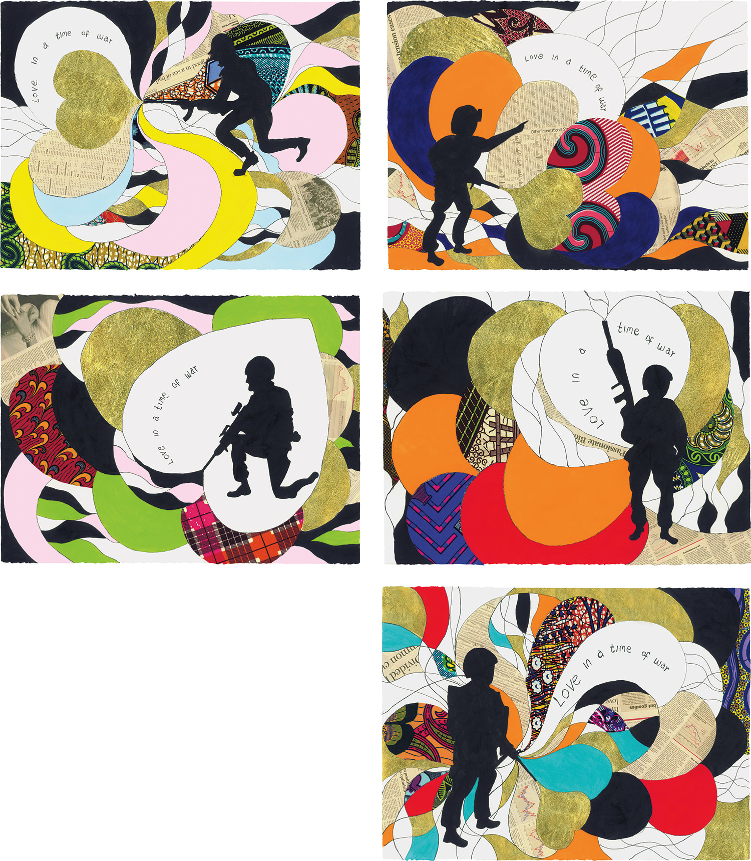 Yinka Shonibare CBE RA — Five works: (i) Love In a Time of War I; (ii) Love In a Time of War II; (iii) Love In a Time of War III; (iv) Love In a Time of War IV; (v) Love In a Time of War V