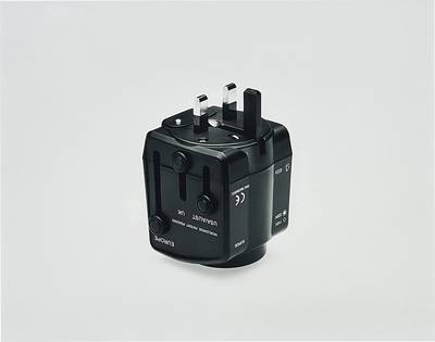 Universal Travel Adaptor, Scorpio Distributors Ltd., Unit DZ, West Sussex, Great Britain, Product number TXR770000, Power Rating: 6A Max 125/250Vac, With Built-In Surge Protector, With Safety Shutters, Surge Indicator Light 110Vac or 220Vac Light Indicator, Built-In 13A Fuse, Testing based on International Standard IEC 884-2-5 Witnessed by TUV, CE EMC Approval, Photography by the Douglas M. Parker Studio, Los Angeles, California, December 15, 2005.