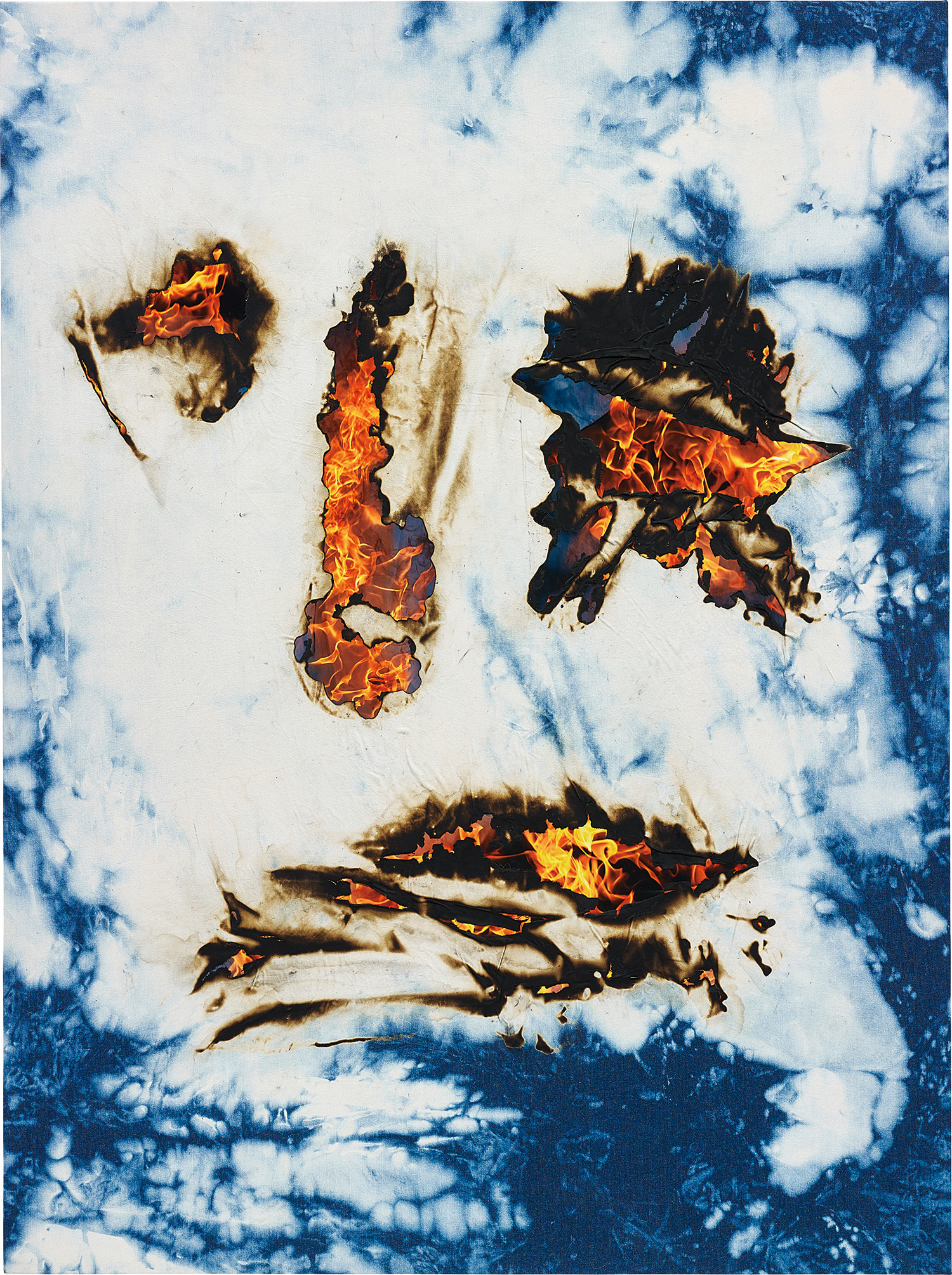 Korakrit Arunanondchai — burnt and bleached denim and c-print on canvas