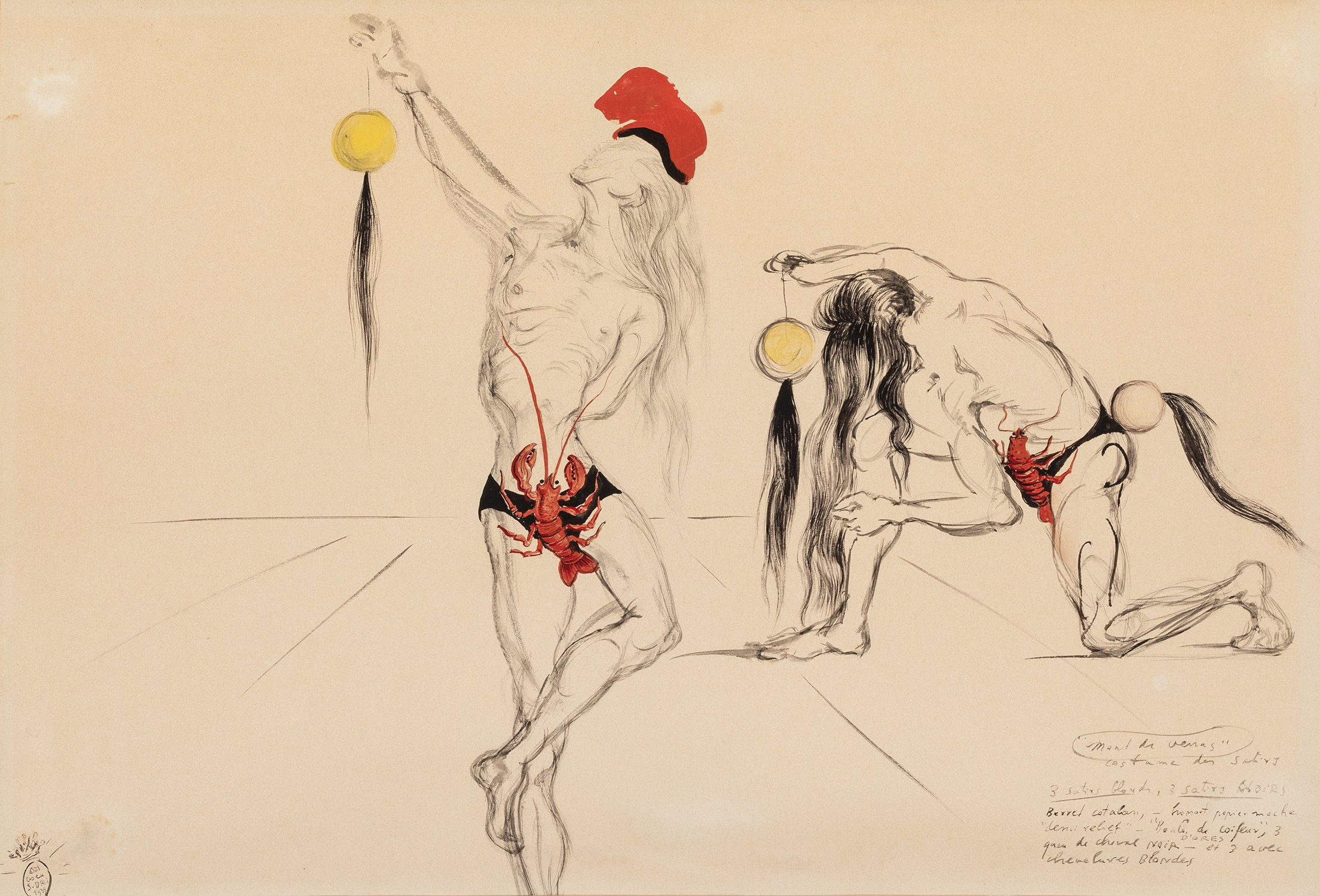Salvador Dalí — Projet de costume des satyres pour le ballet Bacchanale