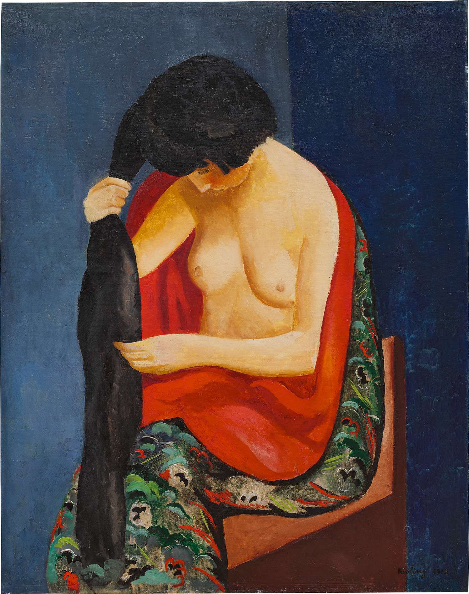 Moïse Kisling — Jeune femme assise se coiffant