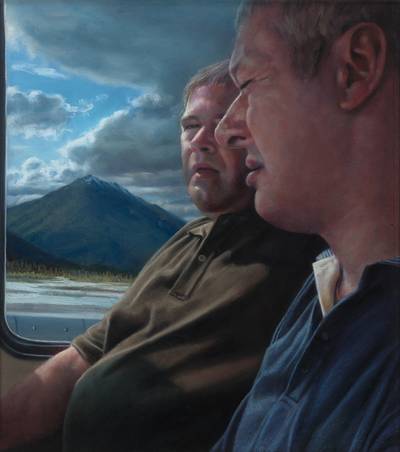 Two Men on a Bus, Moving Through the Landscape