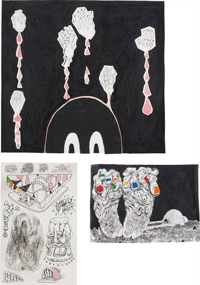 Three works: (i) Darkness Baby with Dead Hands, 2007; (ii) FEEEET, 2007; (iii) Various Ossi-Units and Good Vegan Detritus #2, 2007