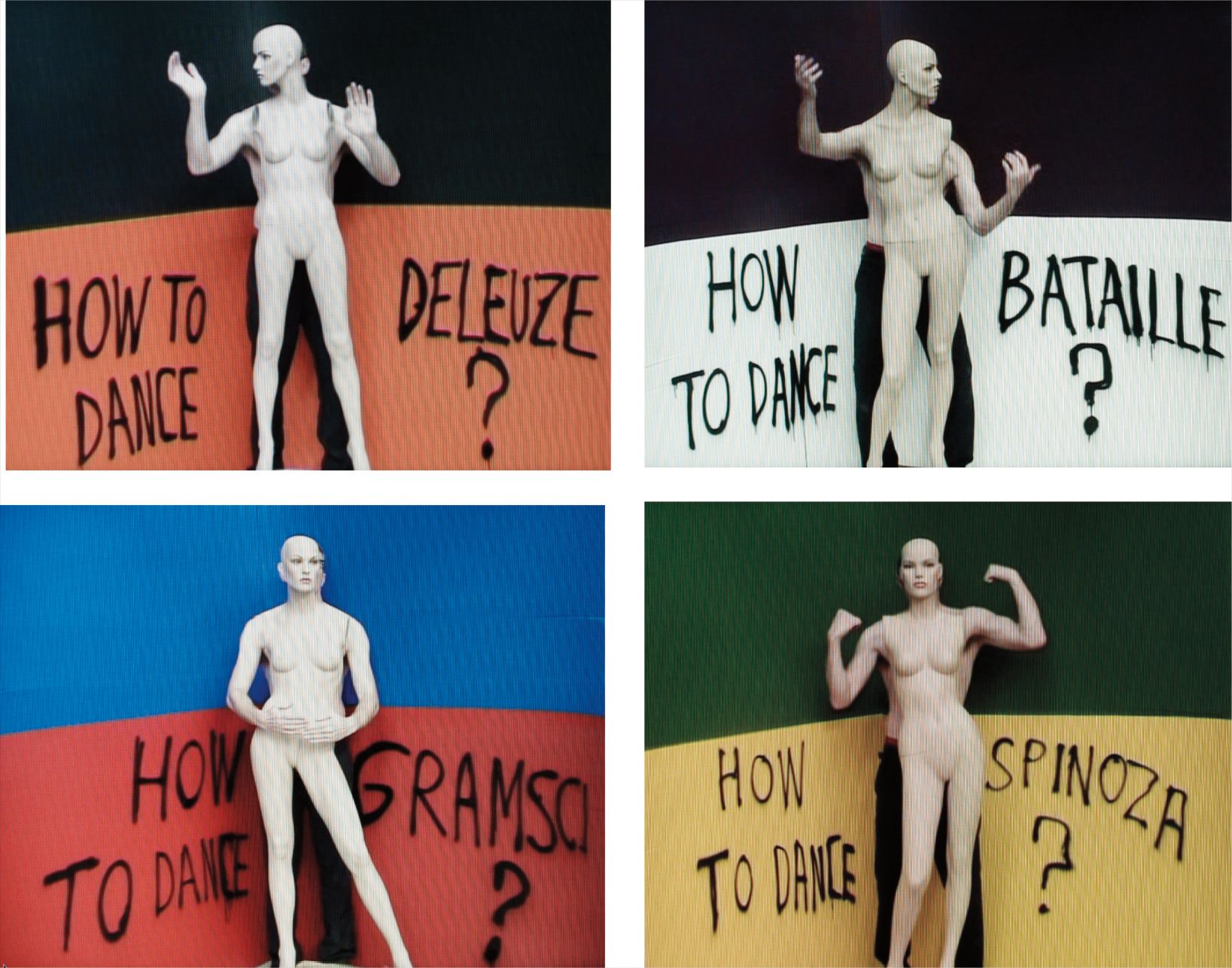 Dancing Philosophy: (i) How to Dance Bataille; (ii) How to Dance Deleuze; (iii) How to Dance Spinoza; (iv) How to Dance Gramsci