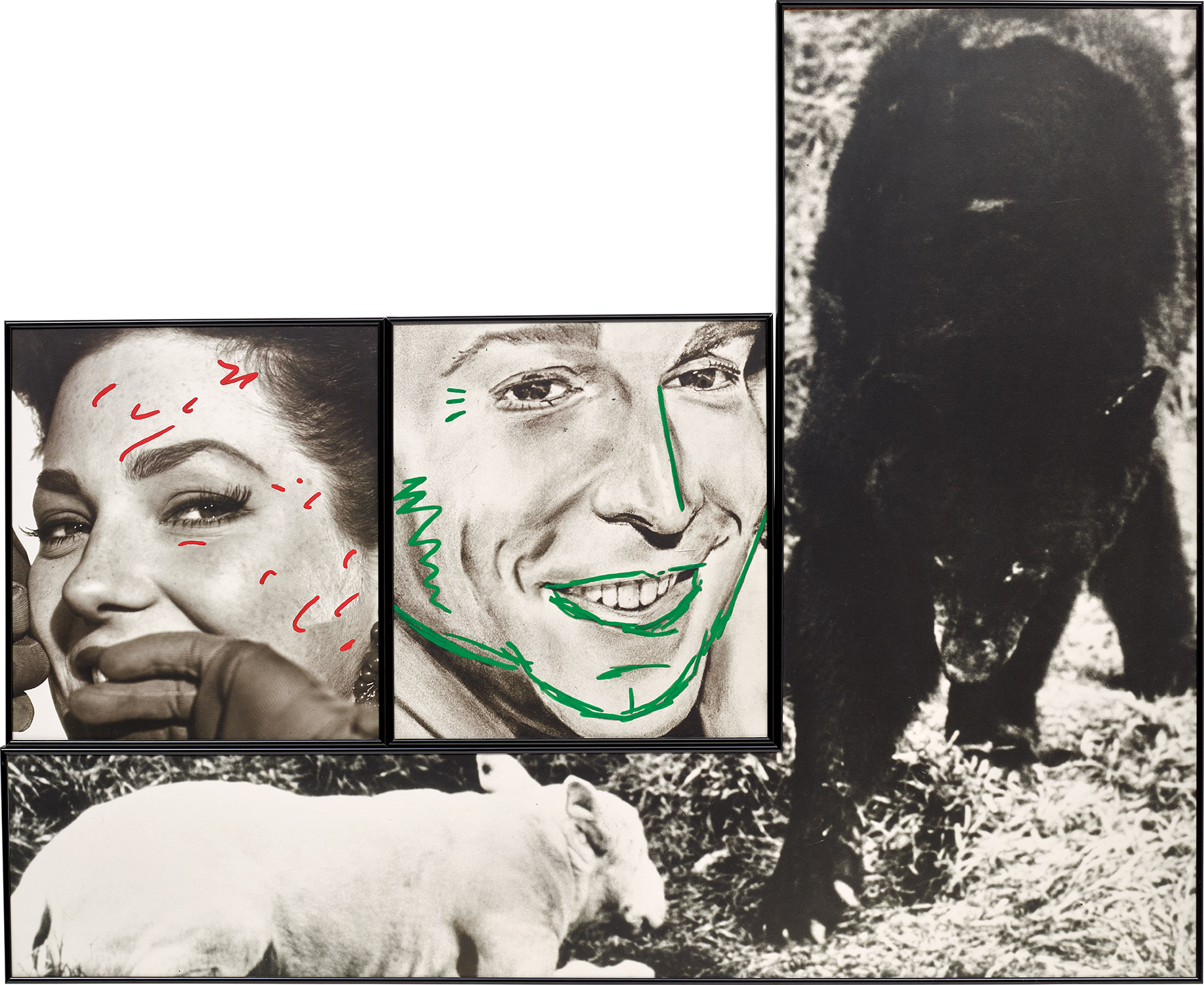 John Baldessari — Female and Male Faces (With Notations) with Black and White Commentary