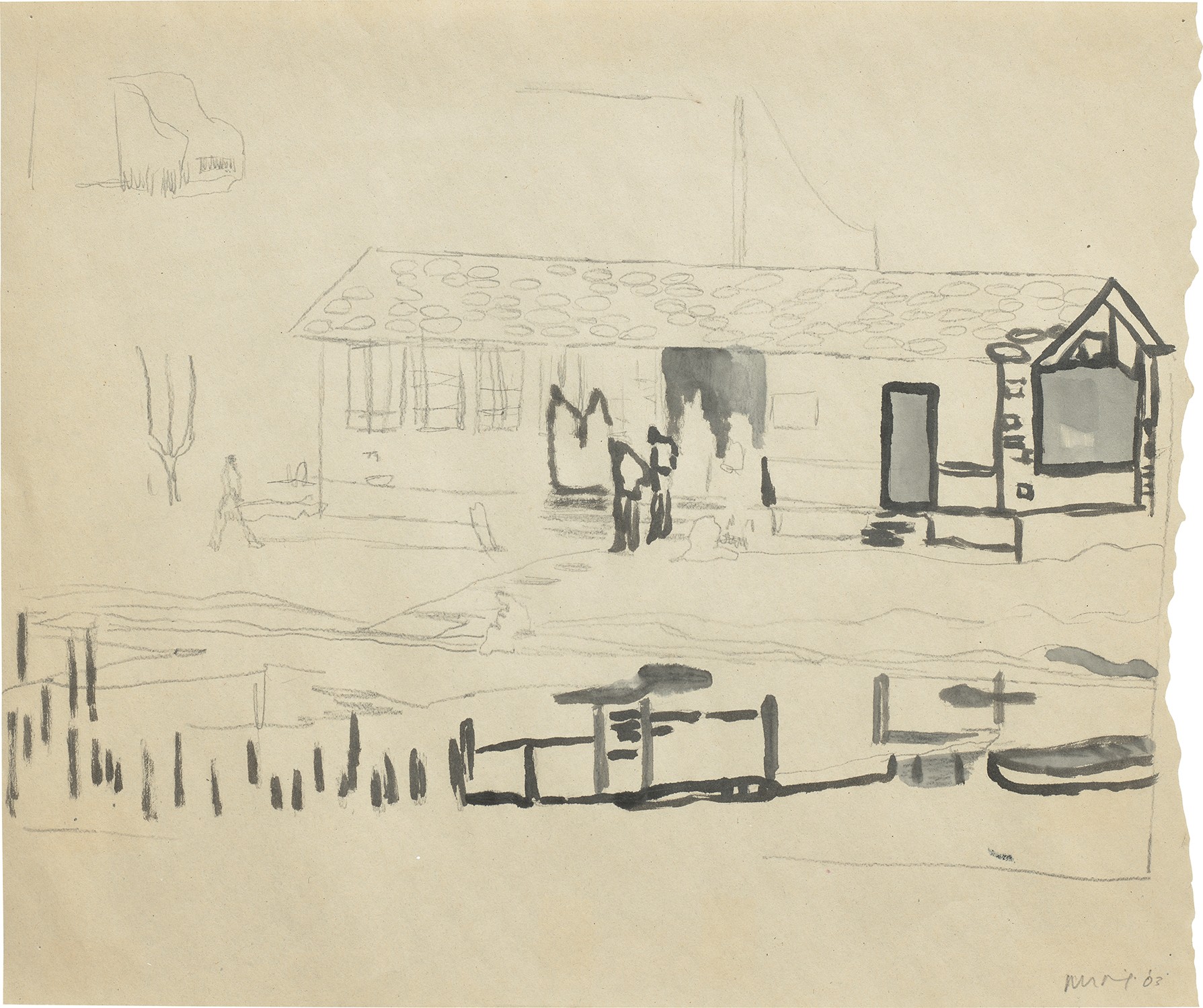 Peter Doig — Study for "Guru" (Ooty Boathouse)