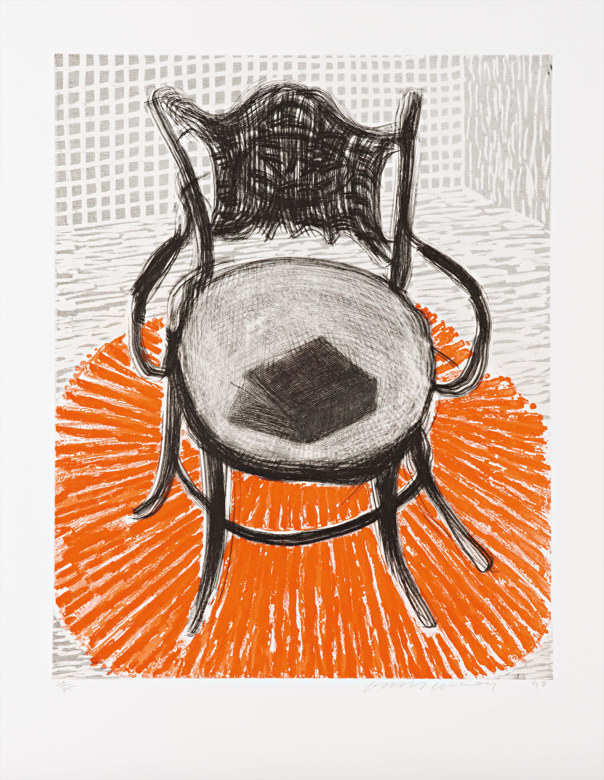 David Hockney — Chair with Book on Red Carpet