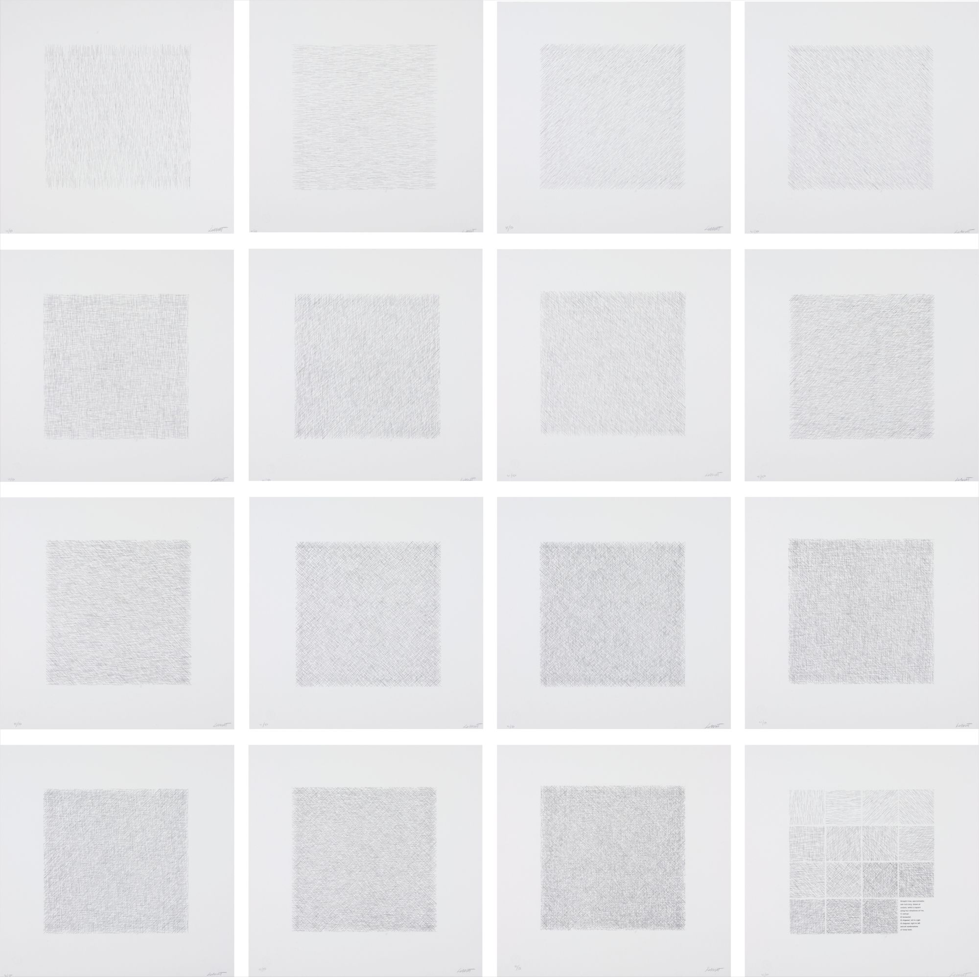 Sol LeWitt — Lines of One Inch in Four Directions and All Combinations
