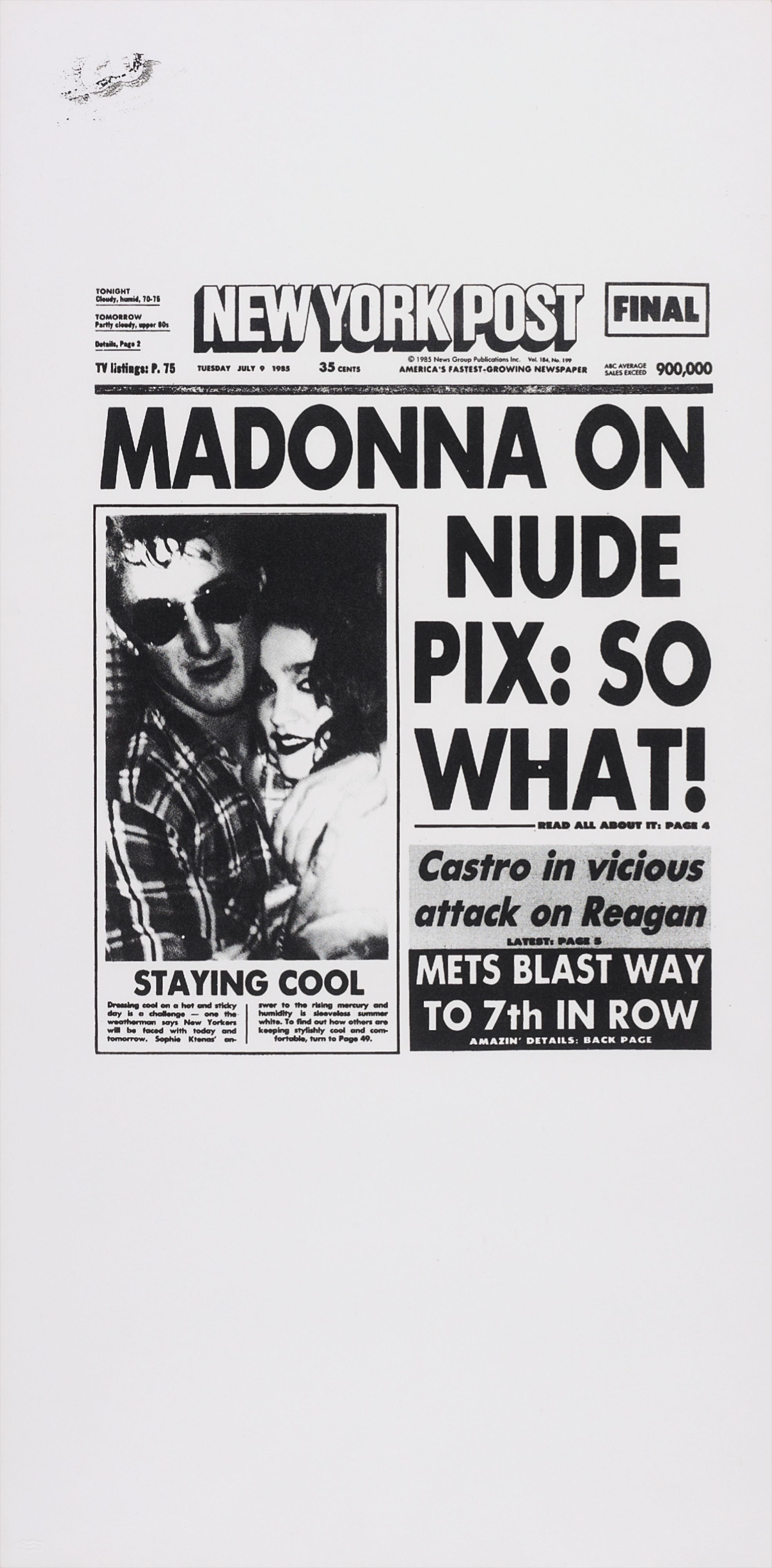 Andy Warhol — New York Post (Madonna on Nude Pix: So what!)