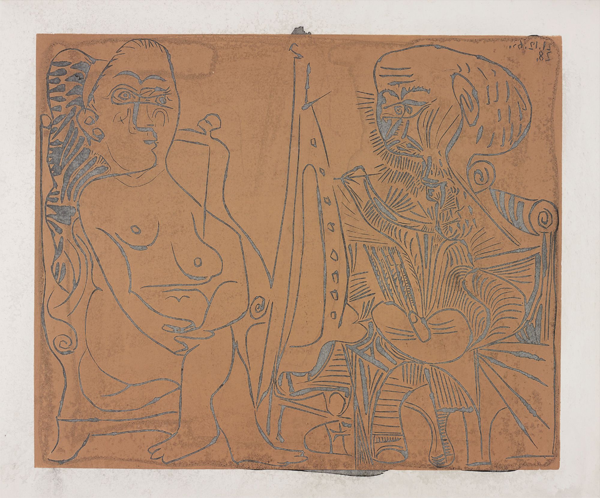 Pablo Picasso — Peintre et modèle au fauteuil