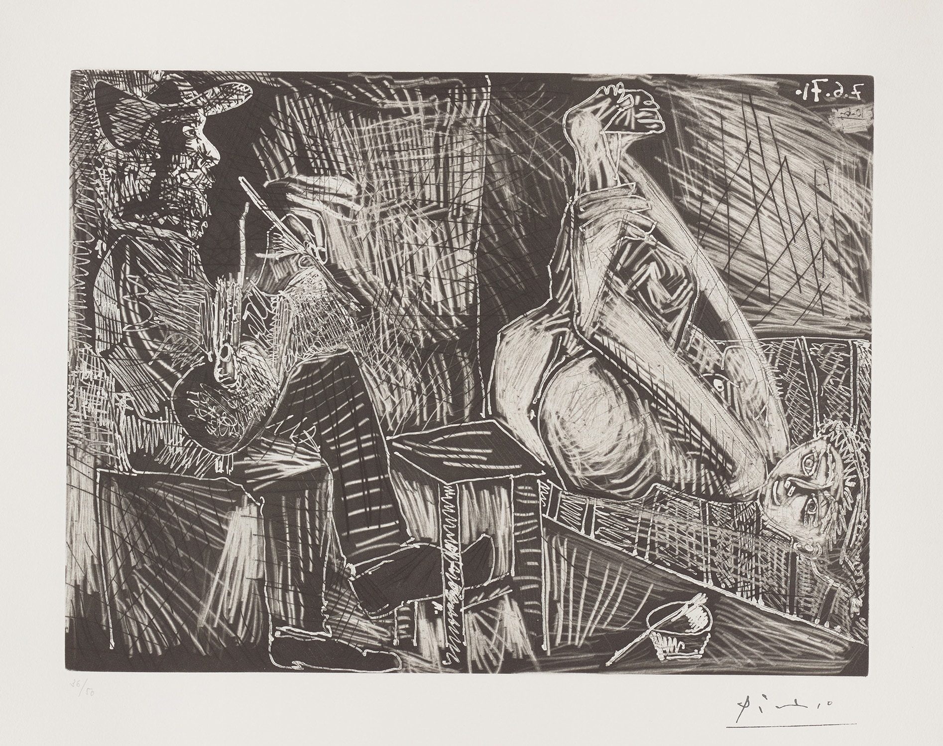 Pablo Picasso — Peintre au sabot et au chausson avec sa toile (The Painter Wearing a Clog and a Slipper, with His Canvas), plate 150 from Séries 156 (Bl. 2004, Ba. 2014)