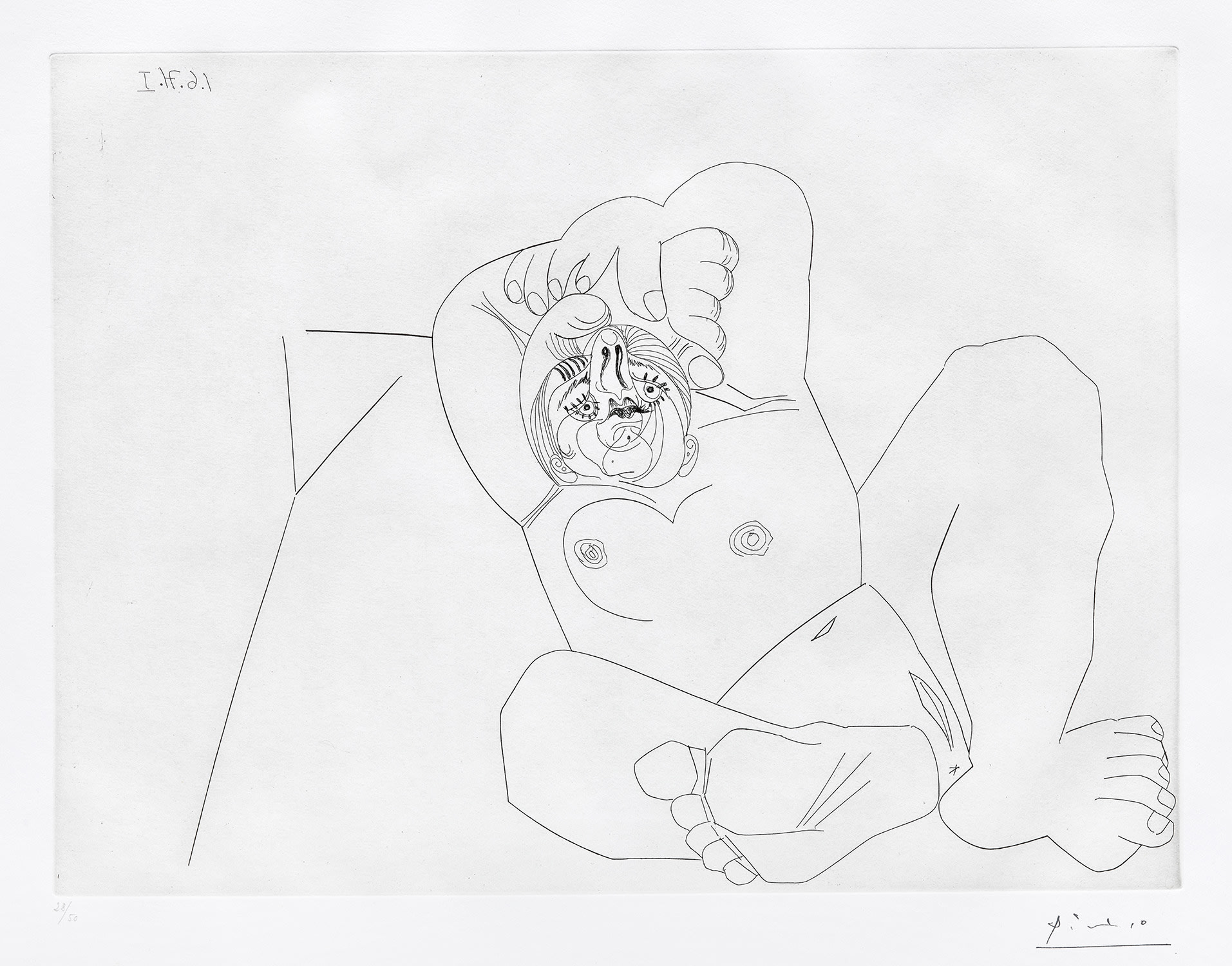 Pablo Picasso — Femme au grand nez, en raccourci, sur un lit (Woman with Big Nose, in Foreshortening, on a Bed), plate 139 from Séries 156 (Bl. 1993, Ba. 2003)