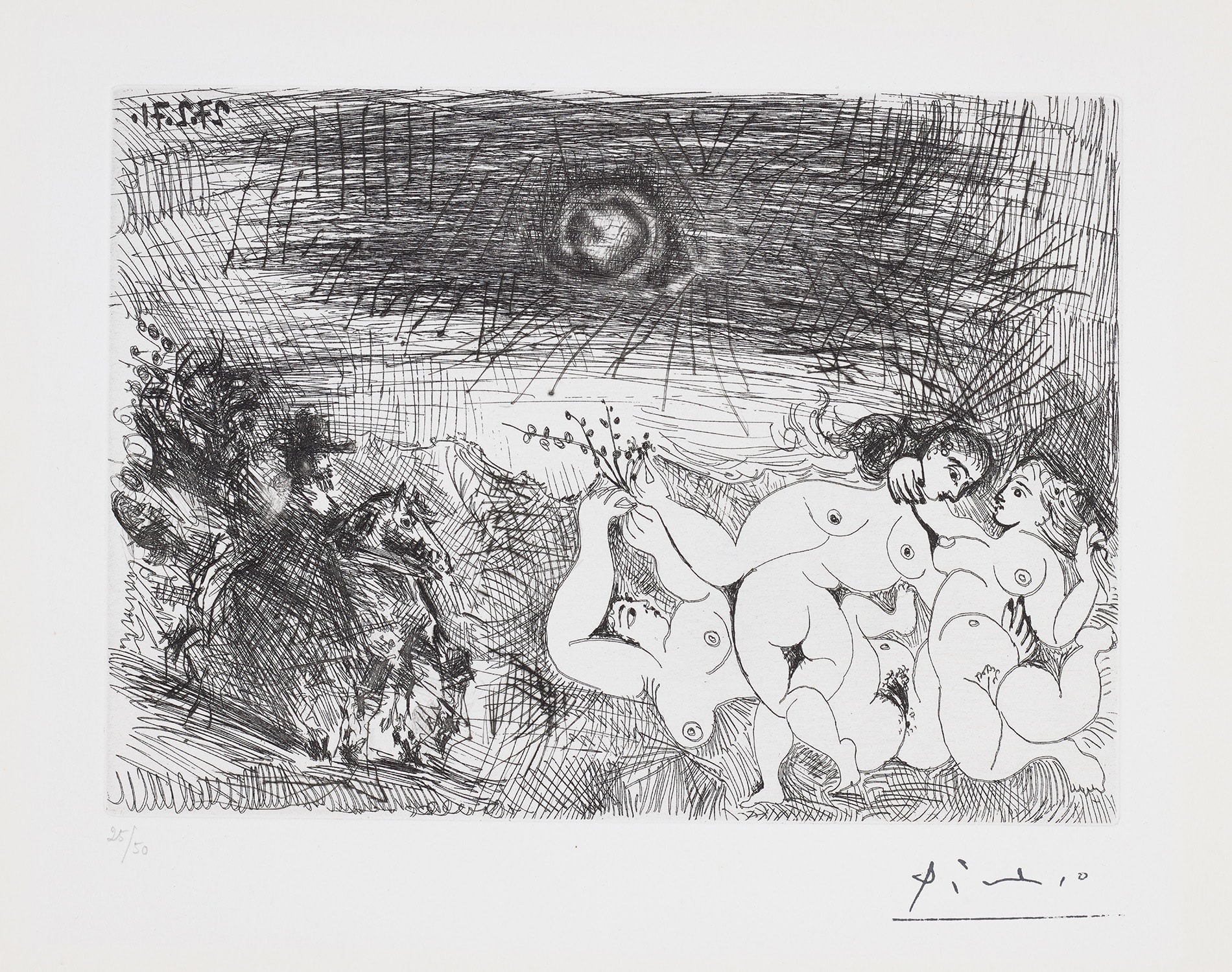 Pablo Picasso — Cavalier surprenant des femmes dansant au clair de lune (Horseman Surprised at Women Dancing in the Moonlight), plate 59 from Séries 156 (Bl. 1914, Ba. 1921)