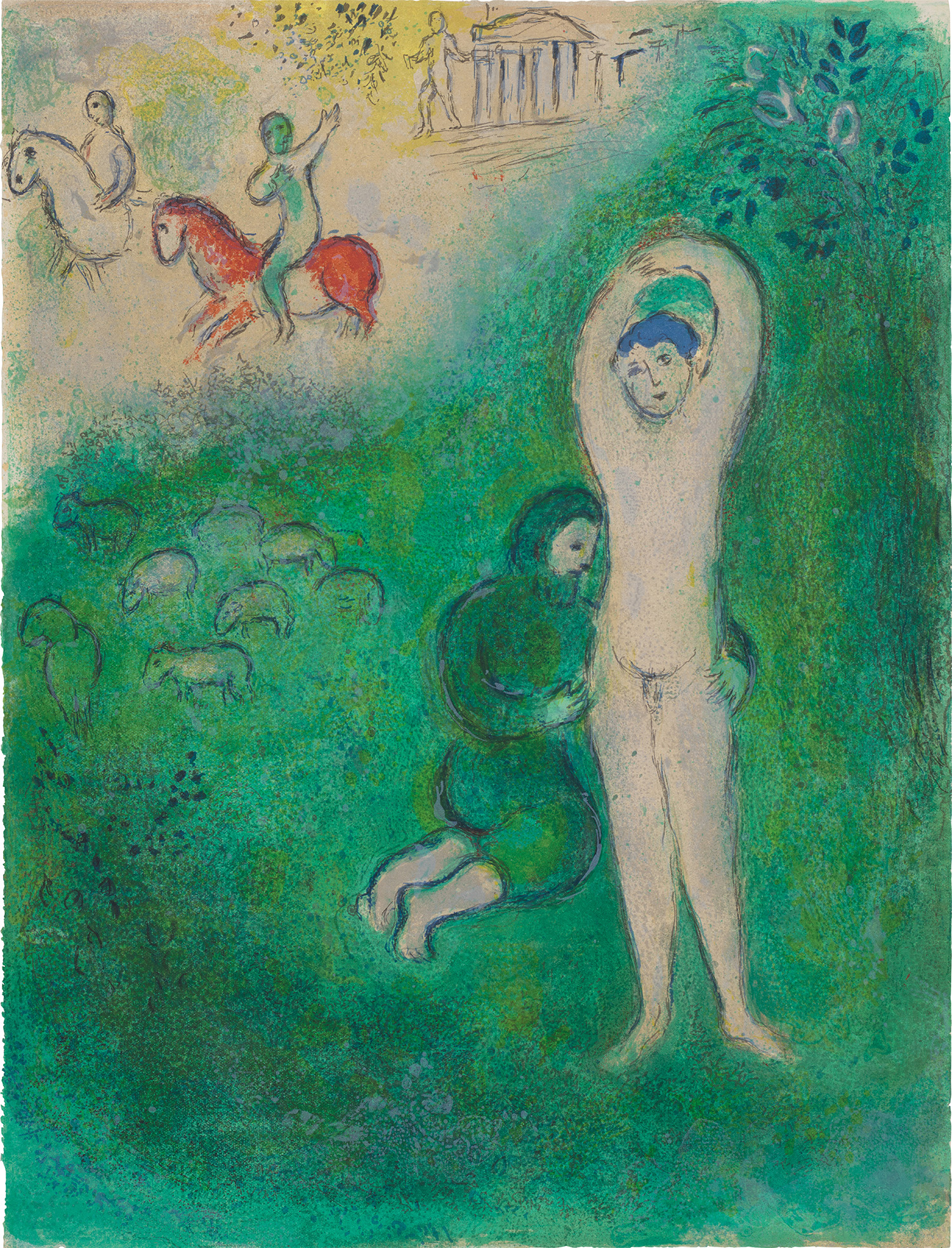 Marc Chagall — Daphnis et Gnathon, from Daphnis et Chloé (Daphnis and Chloé) (M. 343, C. 46)