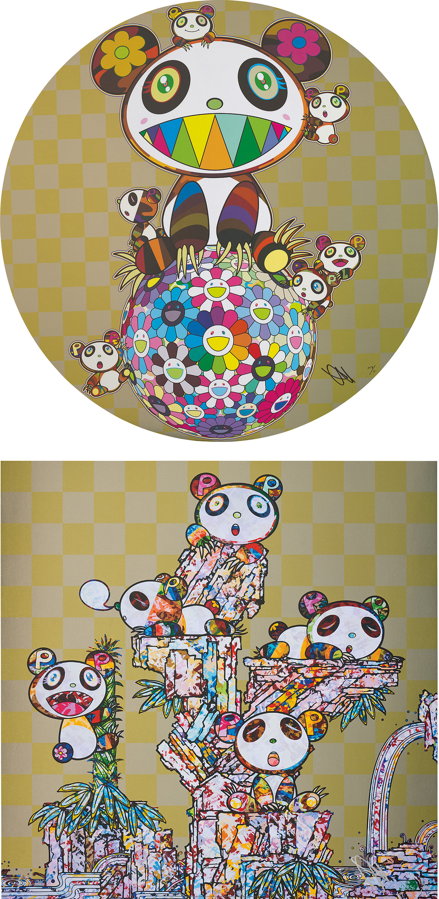 Takashi Murakami — Panda, Panda Cubs and Flowerball; and Panda Cubs Panda Cubs