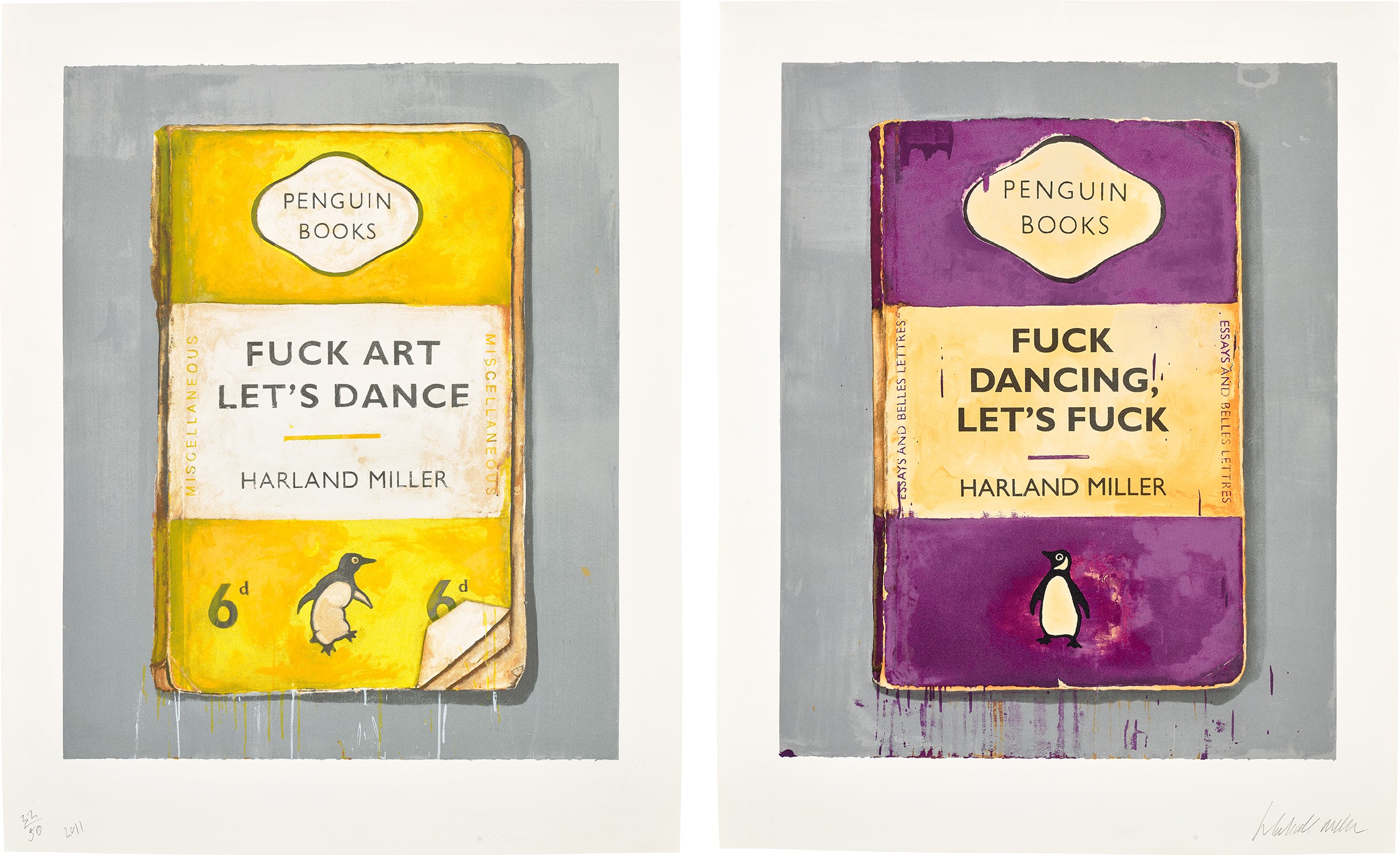 Harland Miller — Fuck Art, Let's Dance and Fuck Dancing, Let's Fuck (Diptych)