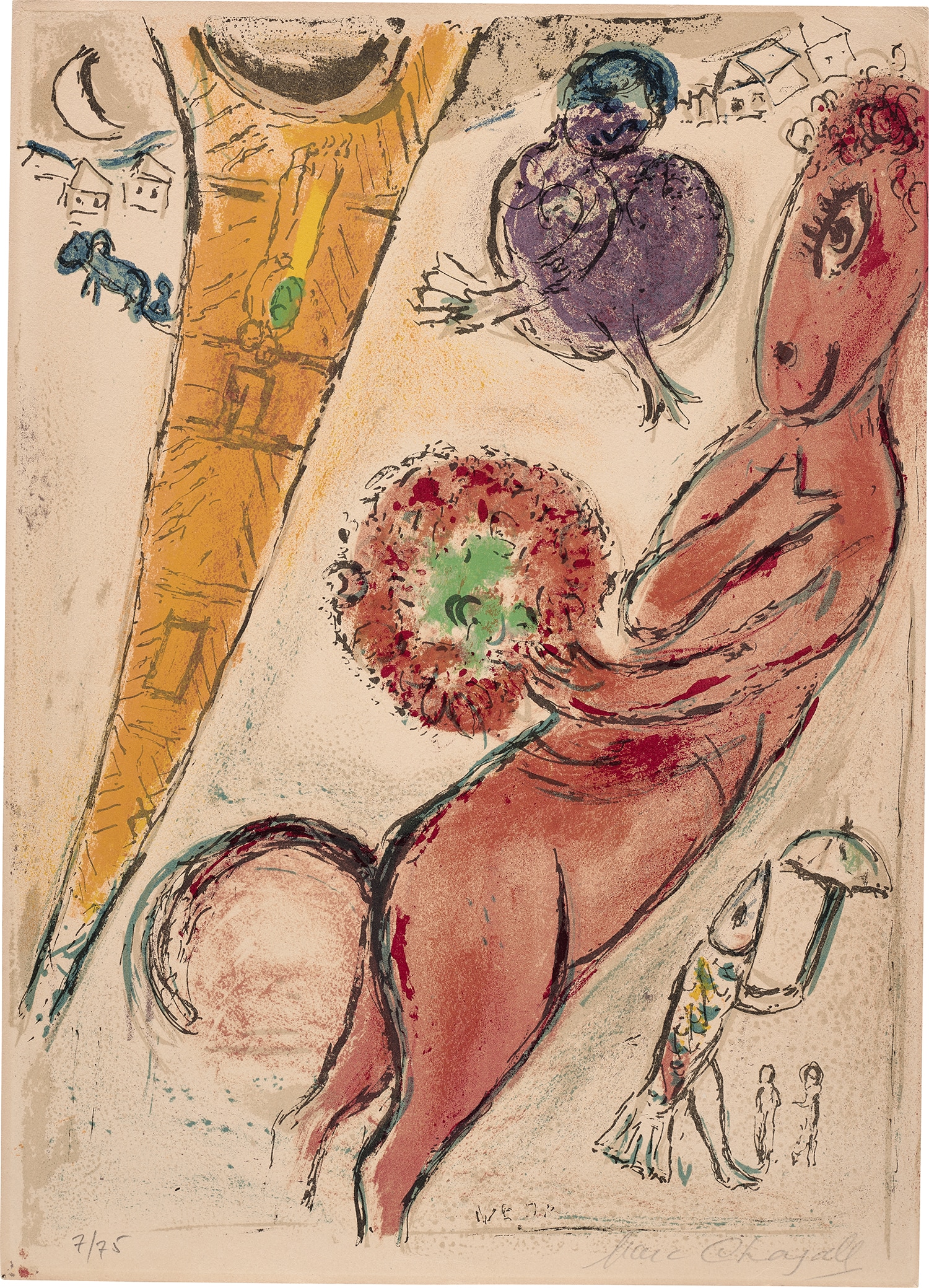 Marc Chagall — La tour Eiffel à l'ane (Eiffel Tower with Donkey) (M. 97, C. 24)