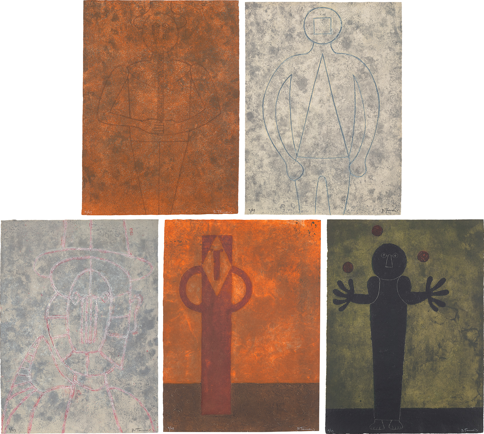 Rufino Tamayo 15 Aguafuertes (15 Etchings): five plates (P. 250-253, 255)
