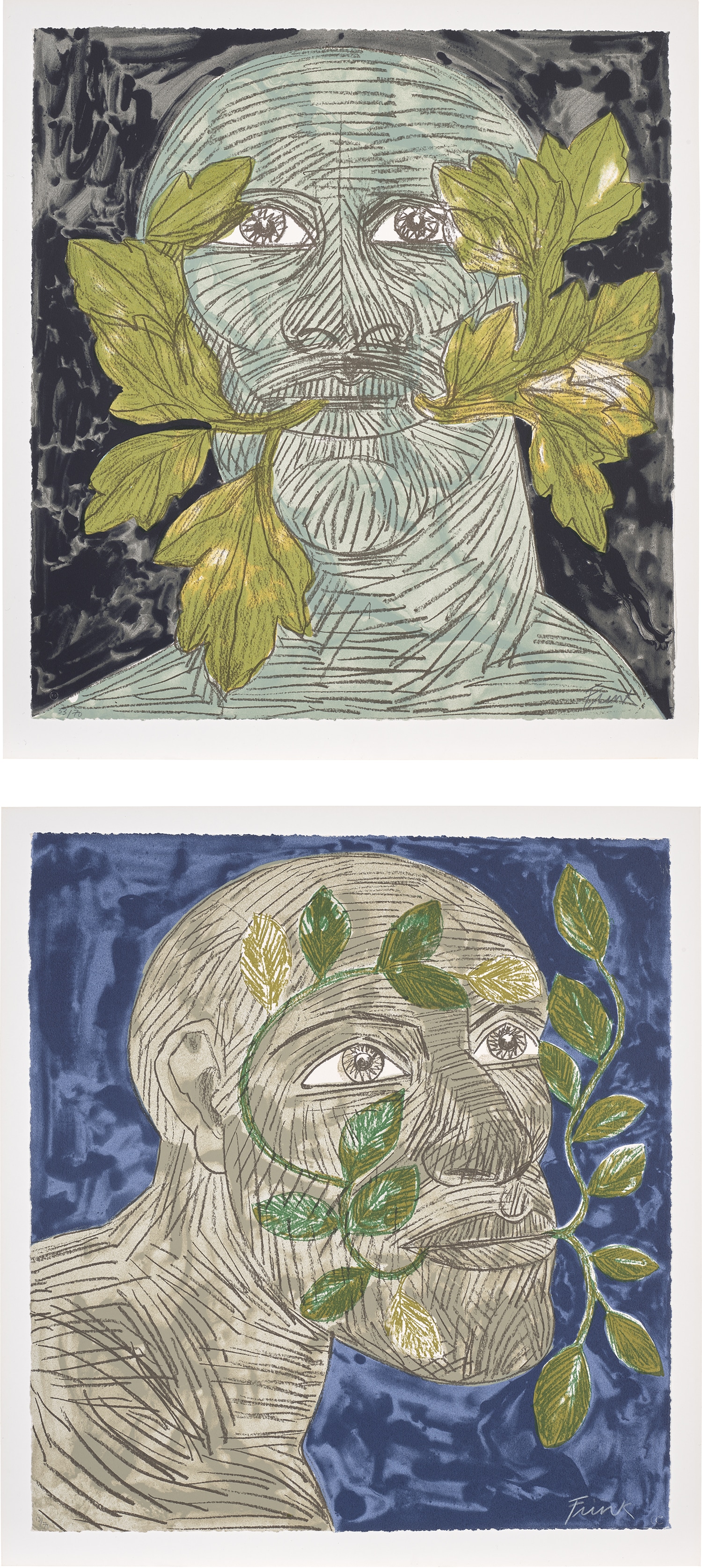 Green Man (Black) (W. 160); and Green Man (Blue) (W. 162), from Green Man