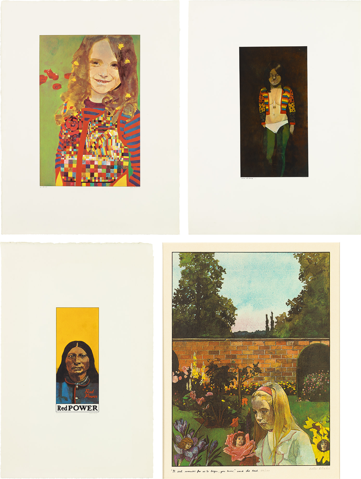 Peter Blake — Illustrations to Through the Looking-Glass: three plates; The Wrestlers: four plates; Girl in a Poppy Field; and Costume Life Drawing