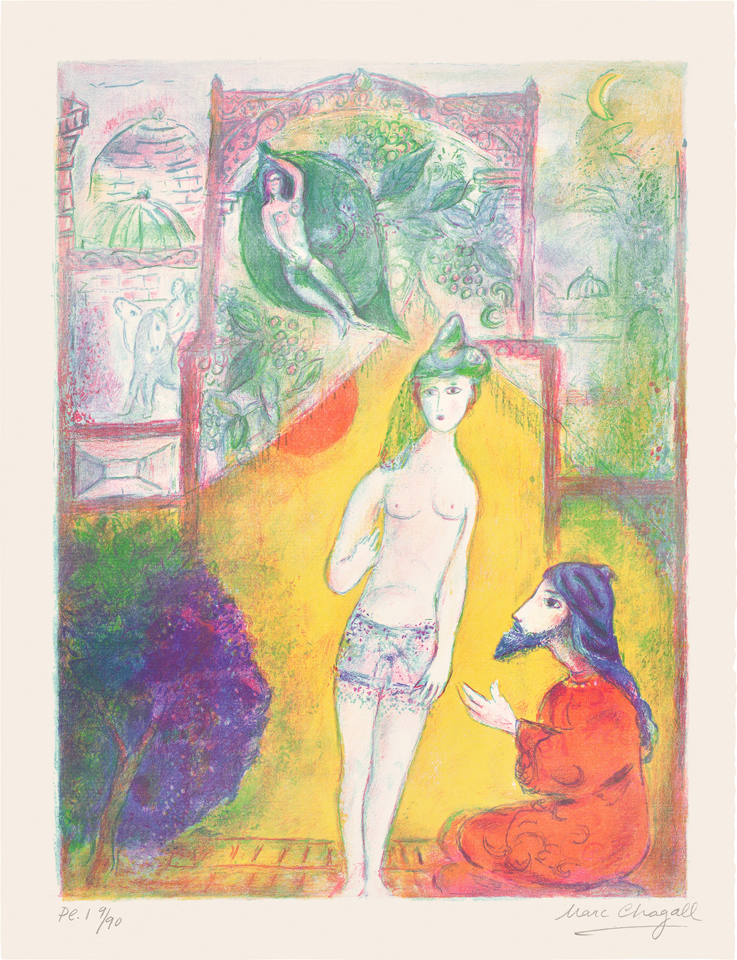 Marc Chagall — Then the Boy Displayed to the Dervish his Bosom, Saying: 'Look at my Breasts which be Goodlier than the Breasts of Maidens and my Lipdews are Sweeter than Sugar Candy...', plate 1 from Four Tales from the Arabian Nights (M. 36, C. Bks. 18)