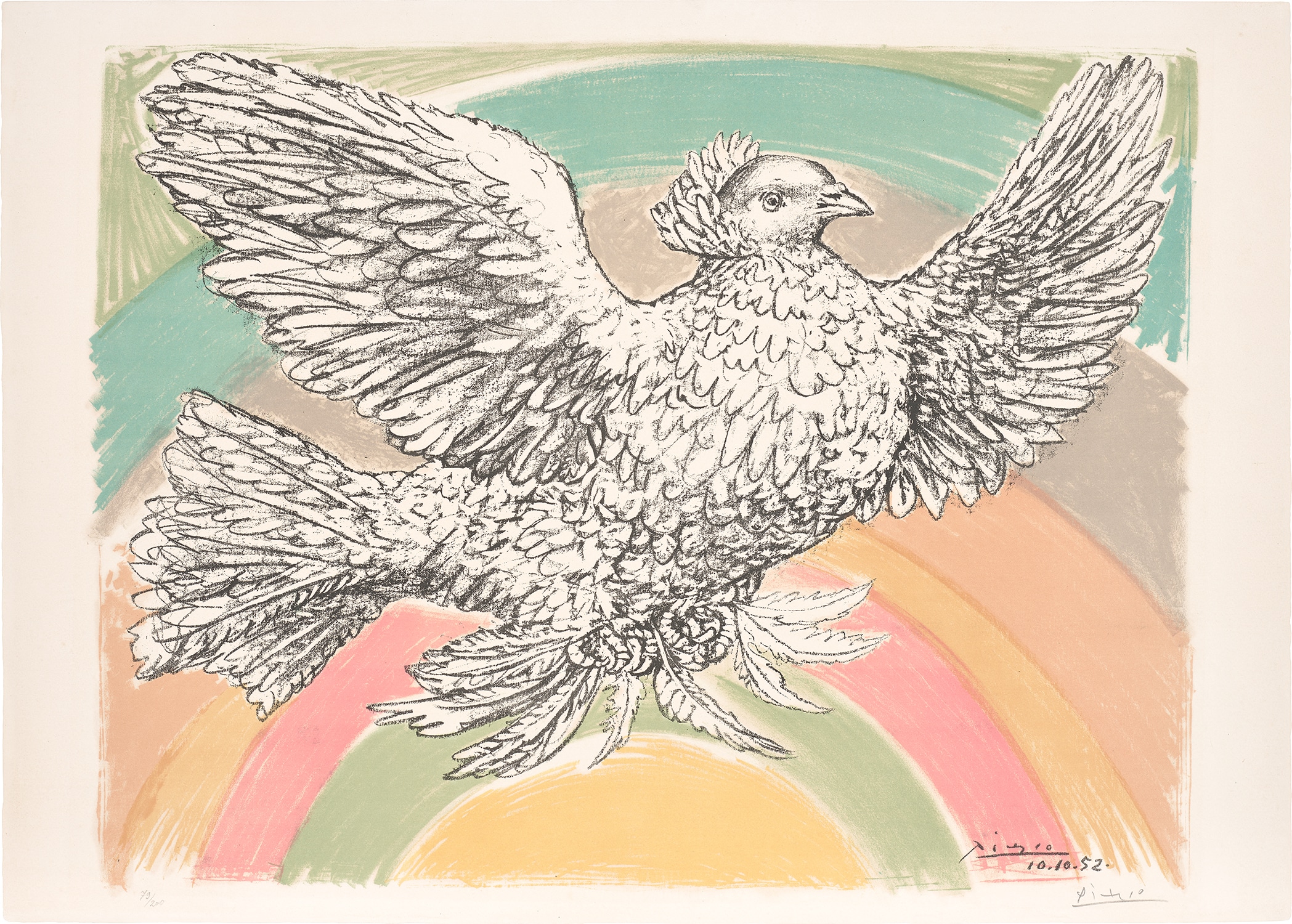 Pablo Picasso — Colombe volant (à l'Arc-en-ciel) (Flying Dove in a Rainbow) (Bl. 712, see M. 214)