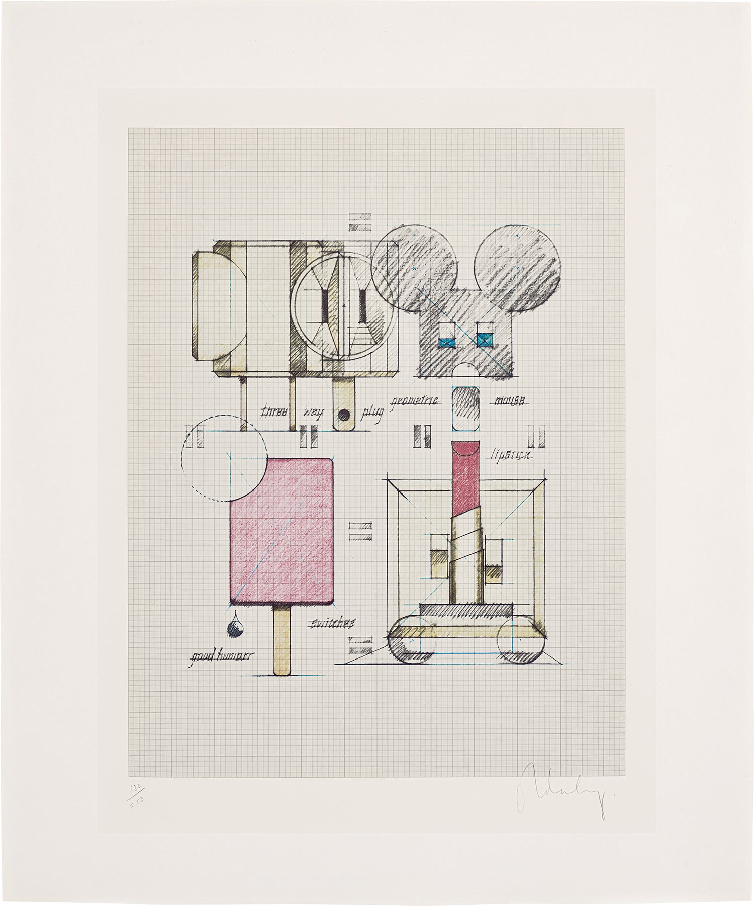 Claes Oldenburg — System of Iconography - Plug, Mouse, Good Humor, Lipstick, Switches (A. & P. 75)