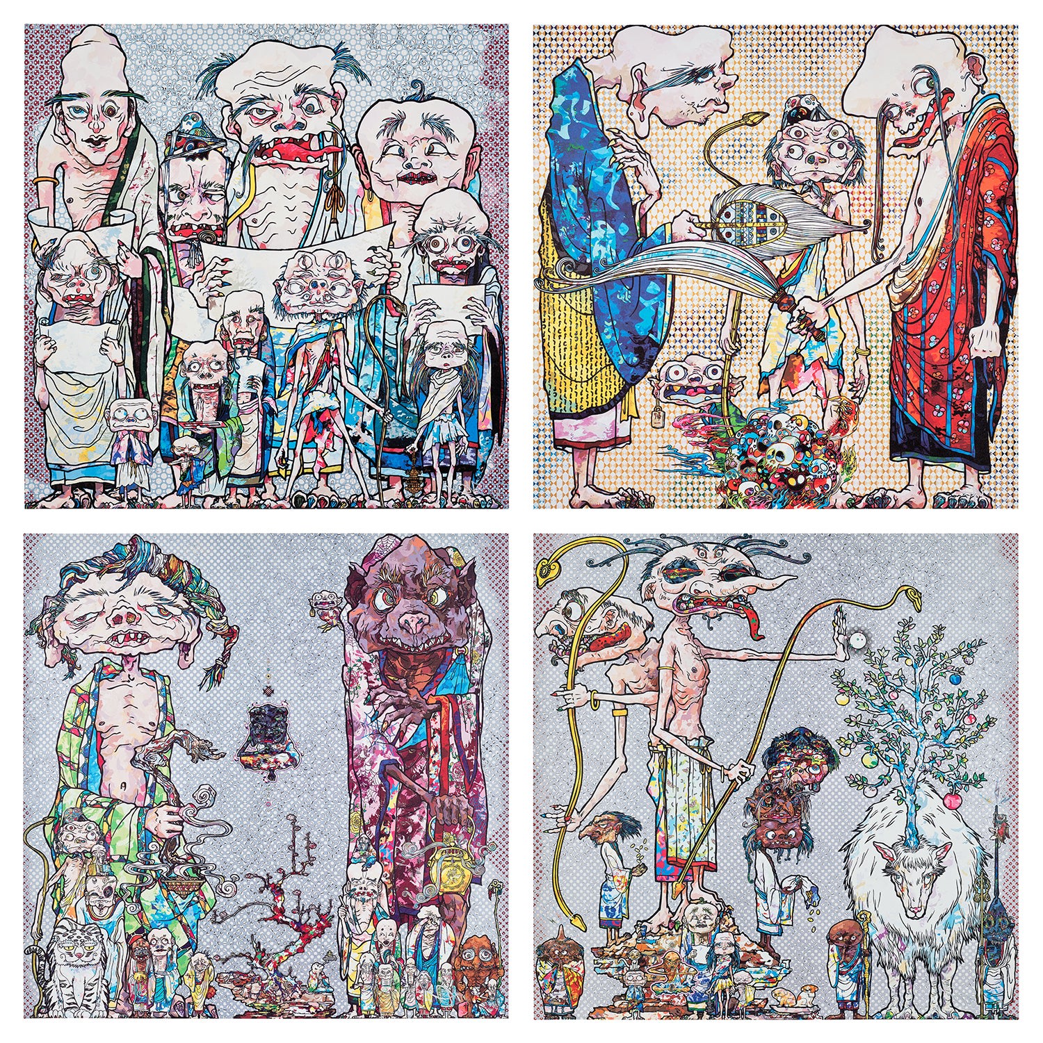 Takashi Murakami — 12 Arhats; 4 Arhats, One With Four Eyes; Behold! Tis the Netherworld; and Assignation of a Spirit