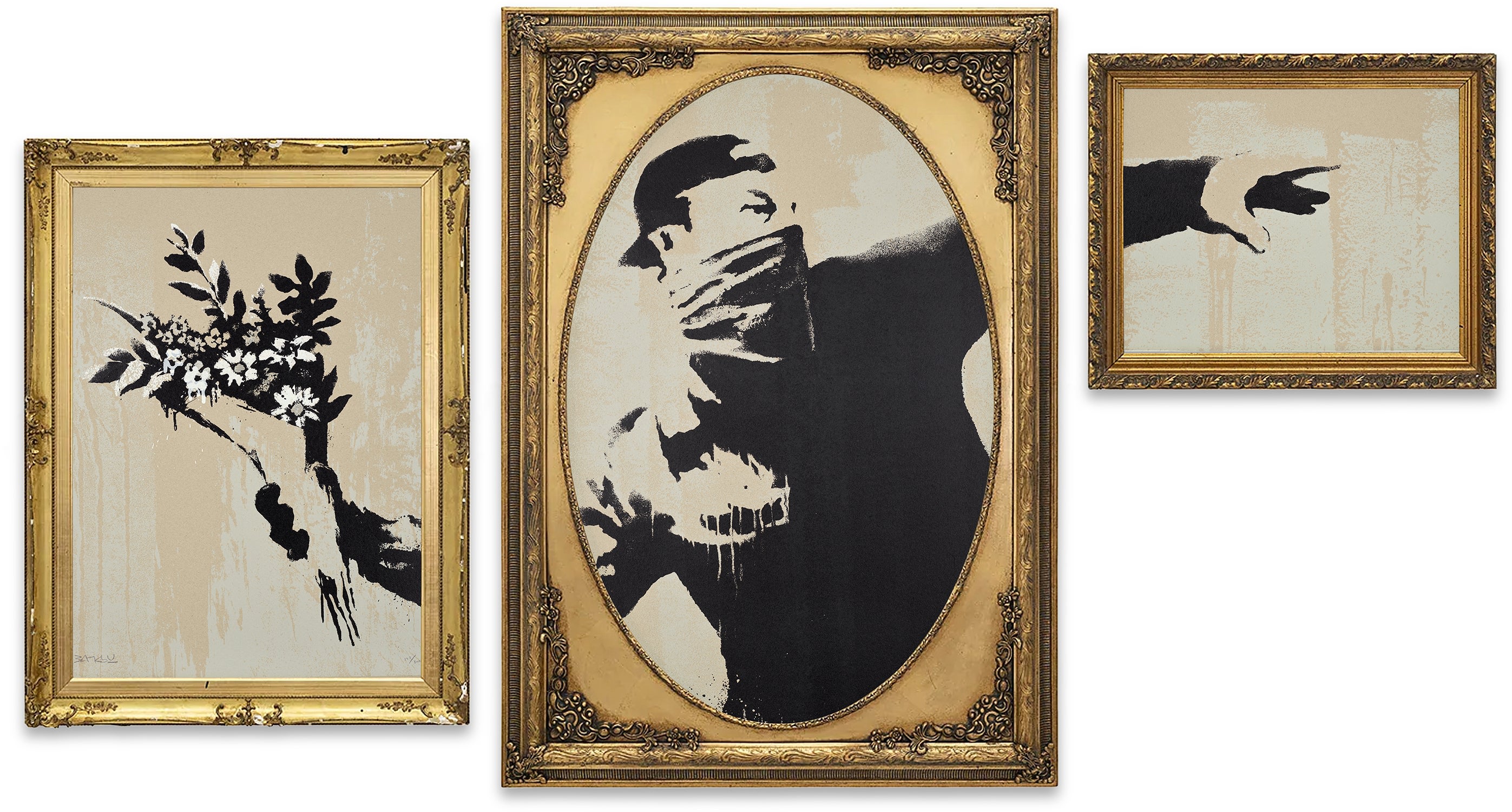Banksy — Flower Thrower Triptych (Grey)