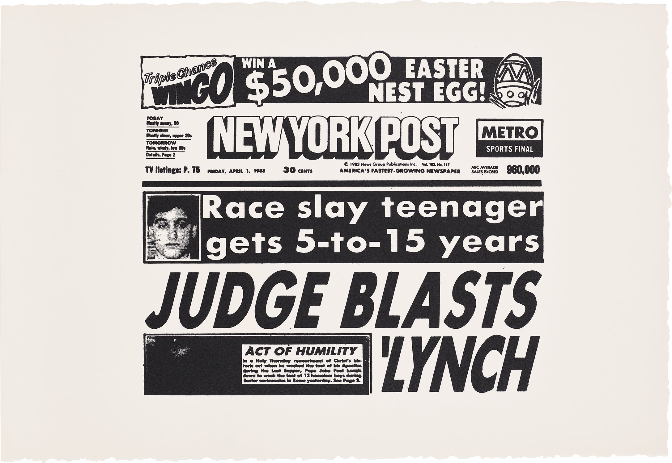 Andy Warhol — New York Post (Judge Blasts Lynch) (F. & S. IIIA.46)