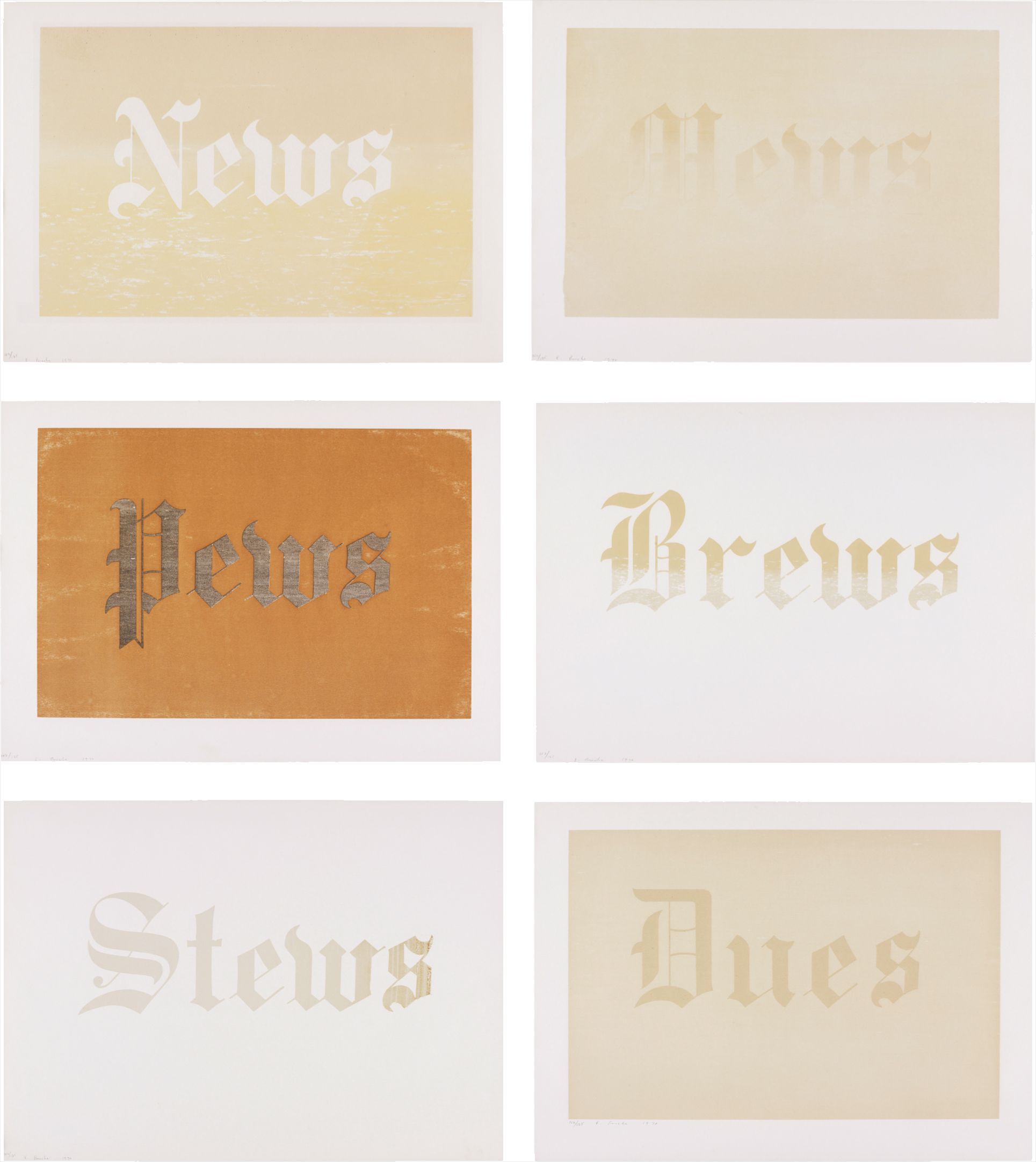 Ed Ruscha — News, Mews, Pews, Brews, Stews & Dues