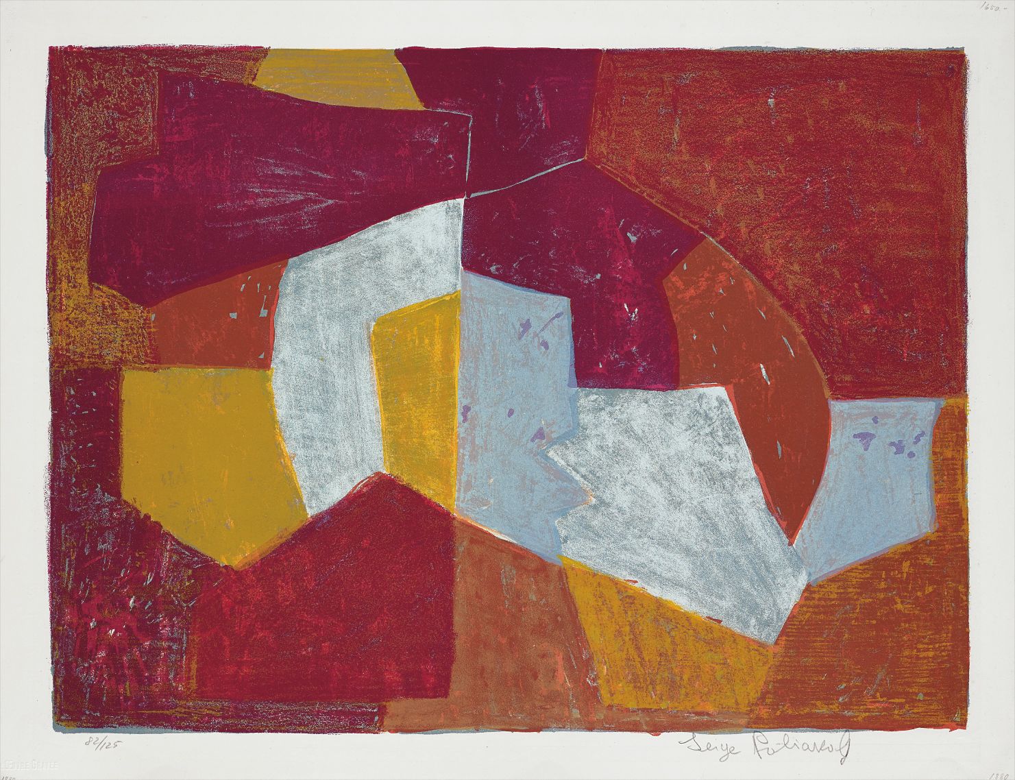 Serge Poliakoff — Composition in Carmine-Red, Brown, Yellow, and Grey