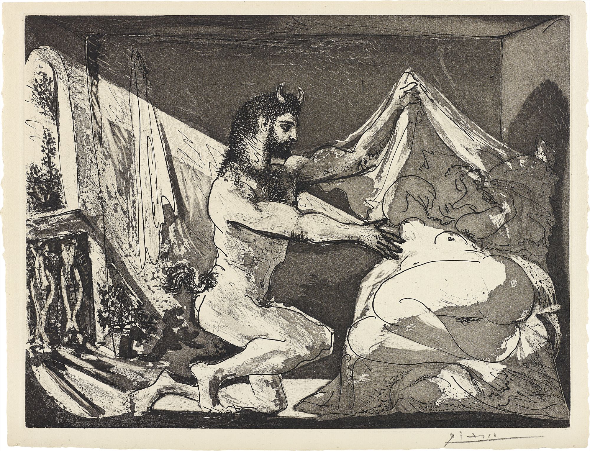 Pablo Picasso — Faune dévoilant une Femme (Faun Revealing a Woman), plate 27, from La Suite Vollard
