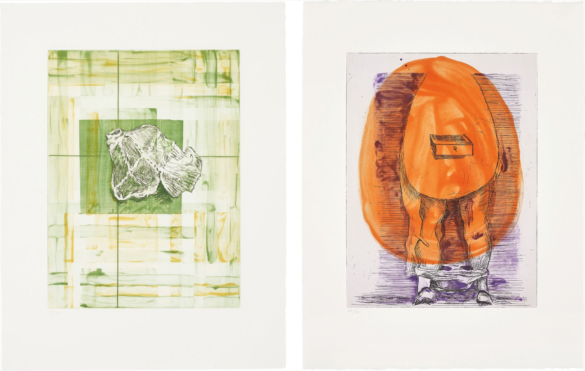 Martin Kippenberger — Die Eierfrau (Eggwoman); and Burlington meets Burberries II