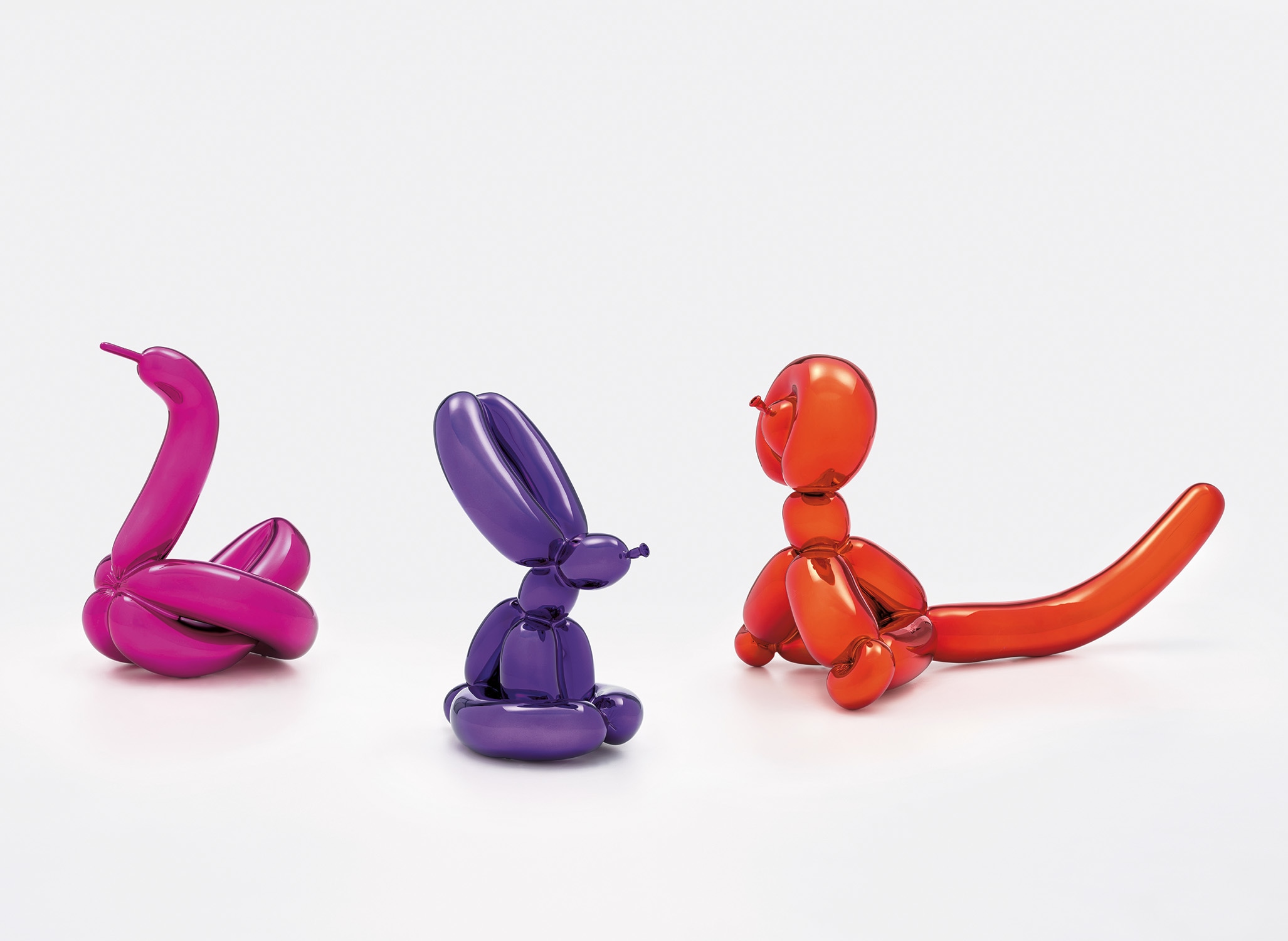 Jeff Koons — Balloon Swan (Magenta); Balloon Rabbit (Violet); and Balloon Monkey (Orange)