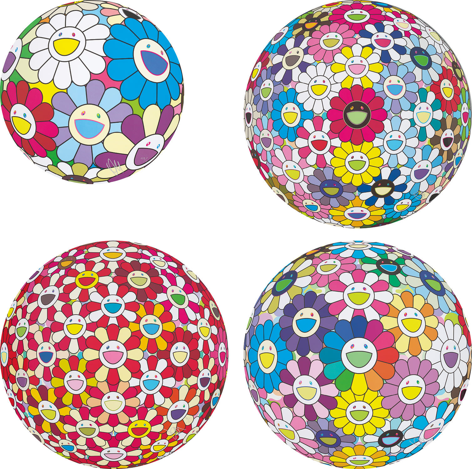 Takashi Murakami — Festival Flower Decoration; Space Show; Flowerball: Koi/Red-crowned Crane Vermilion; and Annular Solar Eclipse