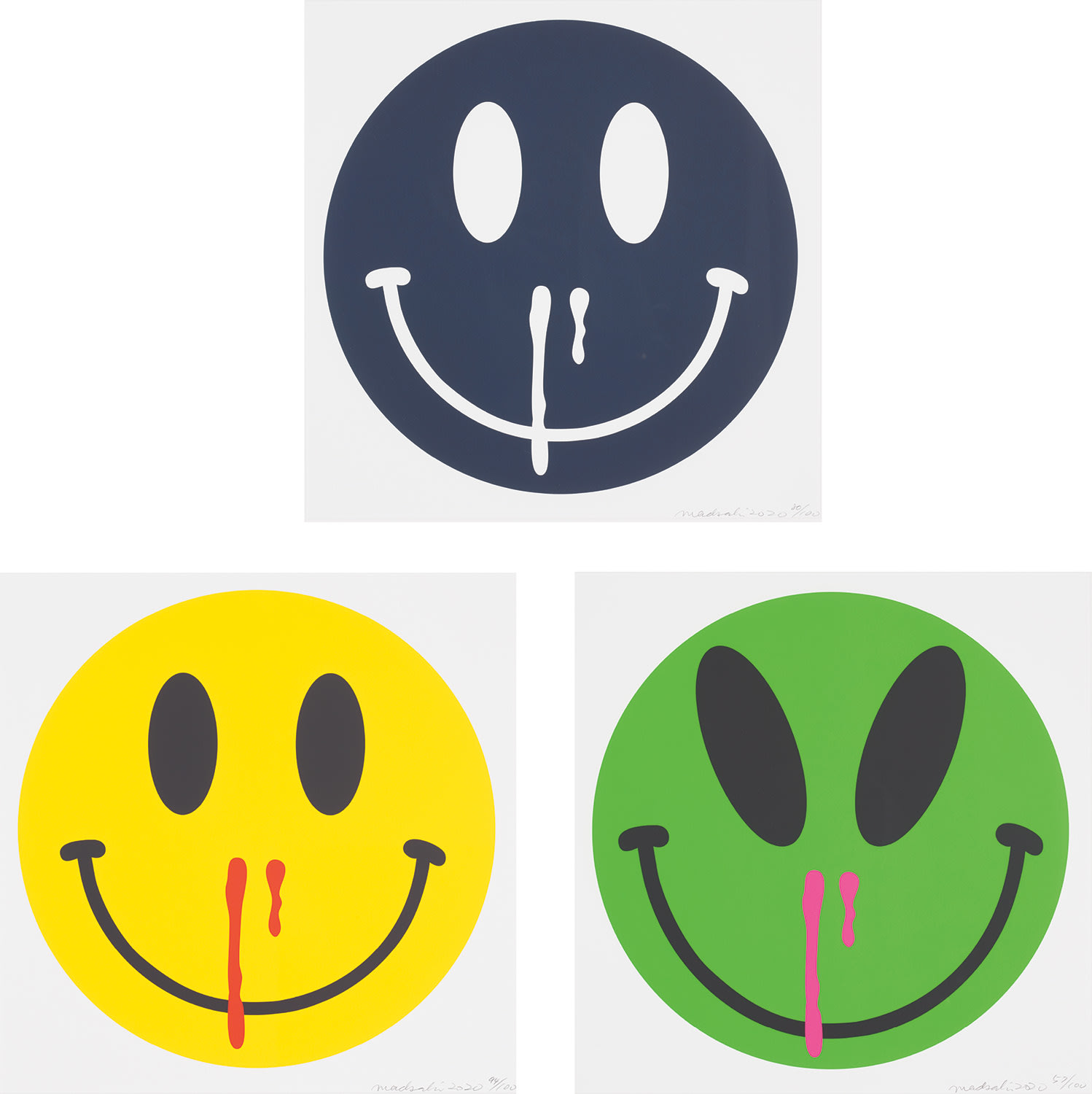 Madsaki — Cosmic Overdose; Happiness Overdose (Yellow); and Happiness Overdose (Azul Mariano)