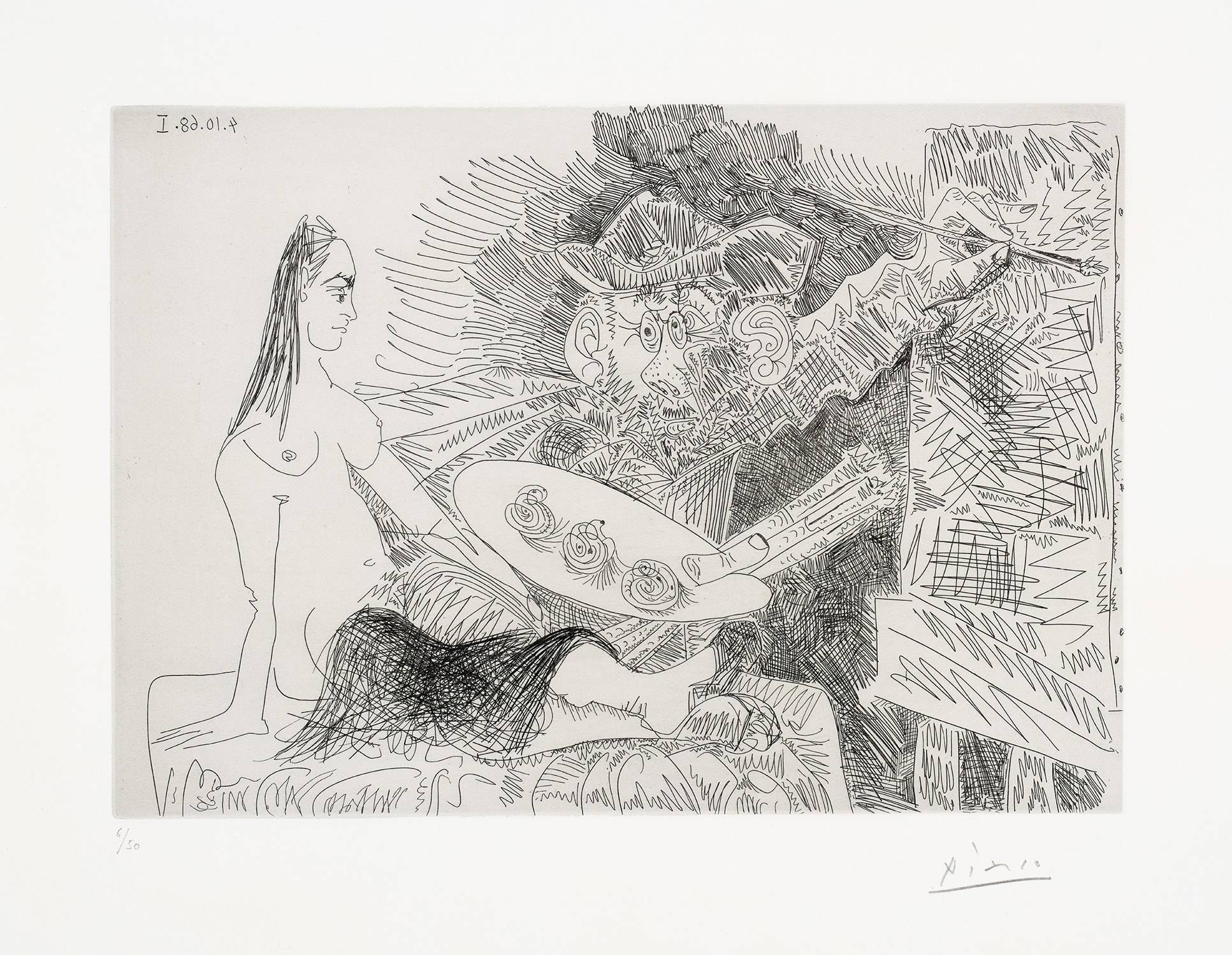 Pablo Picasso — Artiste peintre avec un modèle qui boude (Painter with a Sulking Model), plate 346 from 347 Series (Bl. 1826, Ba. 1843)