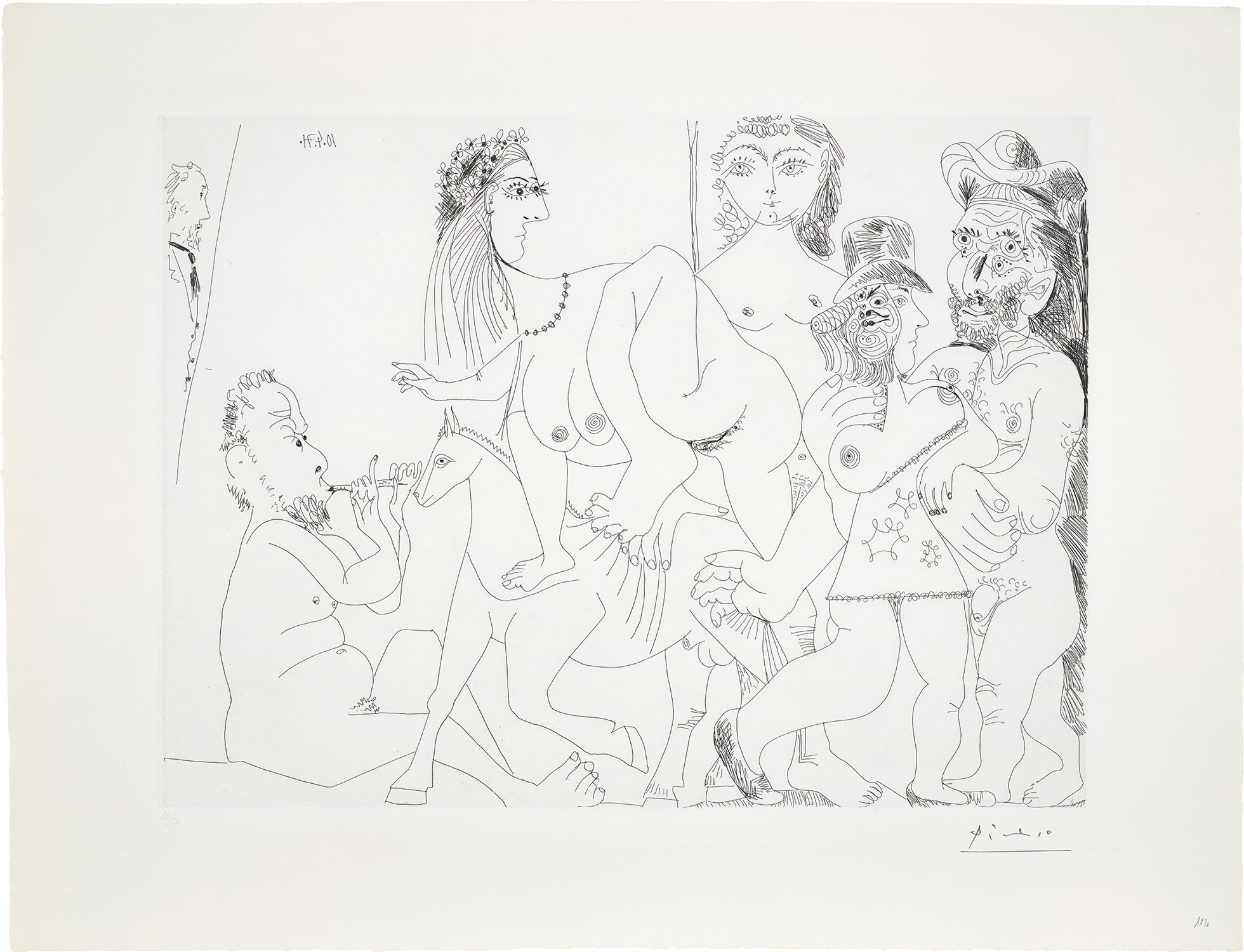 Pablo Picasso — Degas imaginant, fête champêtre, avec bal musette masqué (Degas Imagining, Party with a Masked Ball), plate 112 from Séries 156 (Bl. 1967, Ba. 1976)