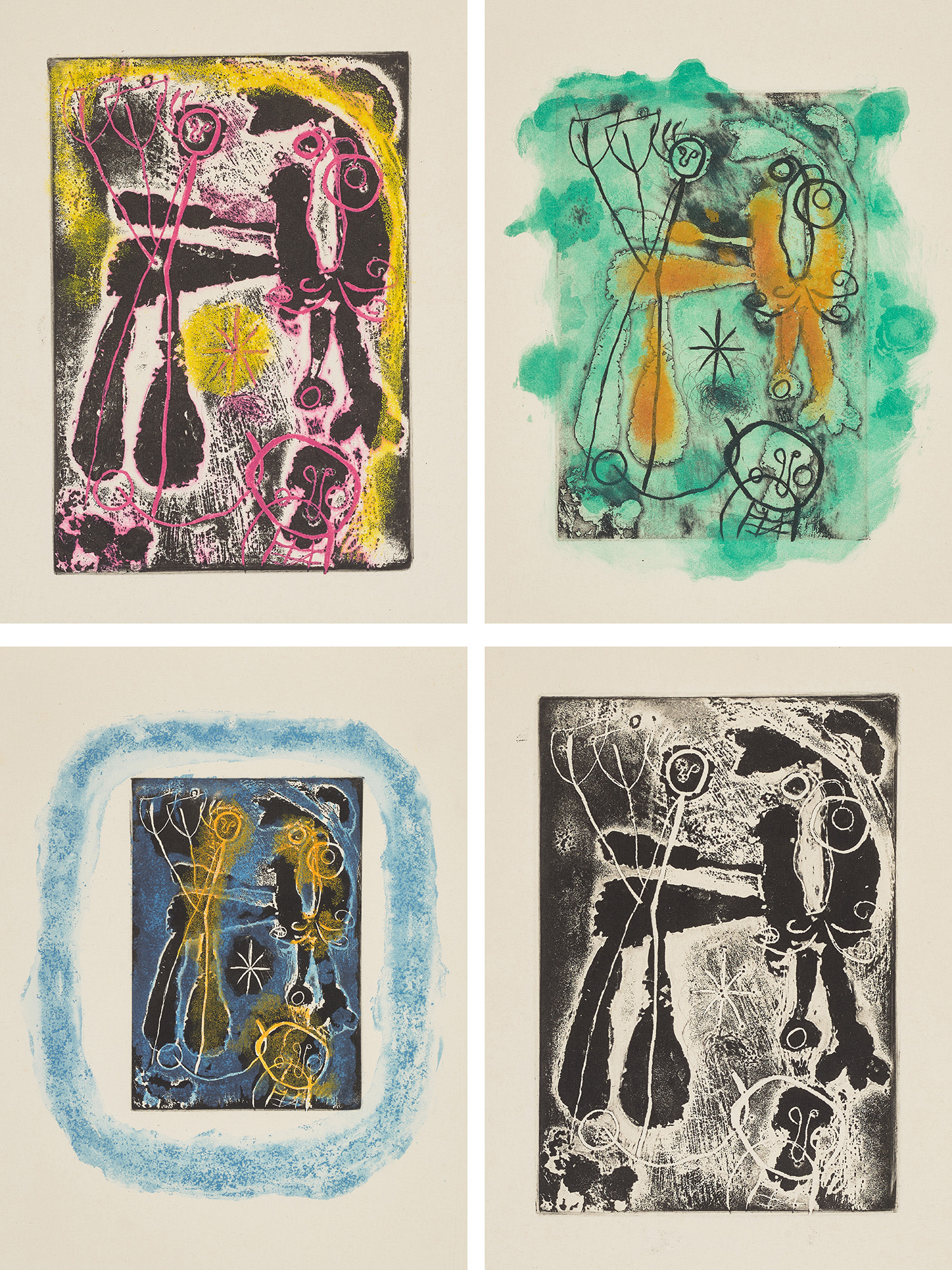 Joan Miró — Anti-platon (Anti-Plato) by Yves Bonnefoy; La lumière de la lame (The Light of the Blade) by André du Bouchet; and Saccades (Jerks) by Jacques Dupin (D. 309-335, C. 77)