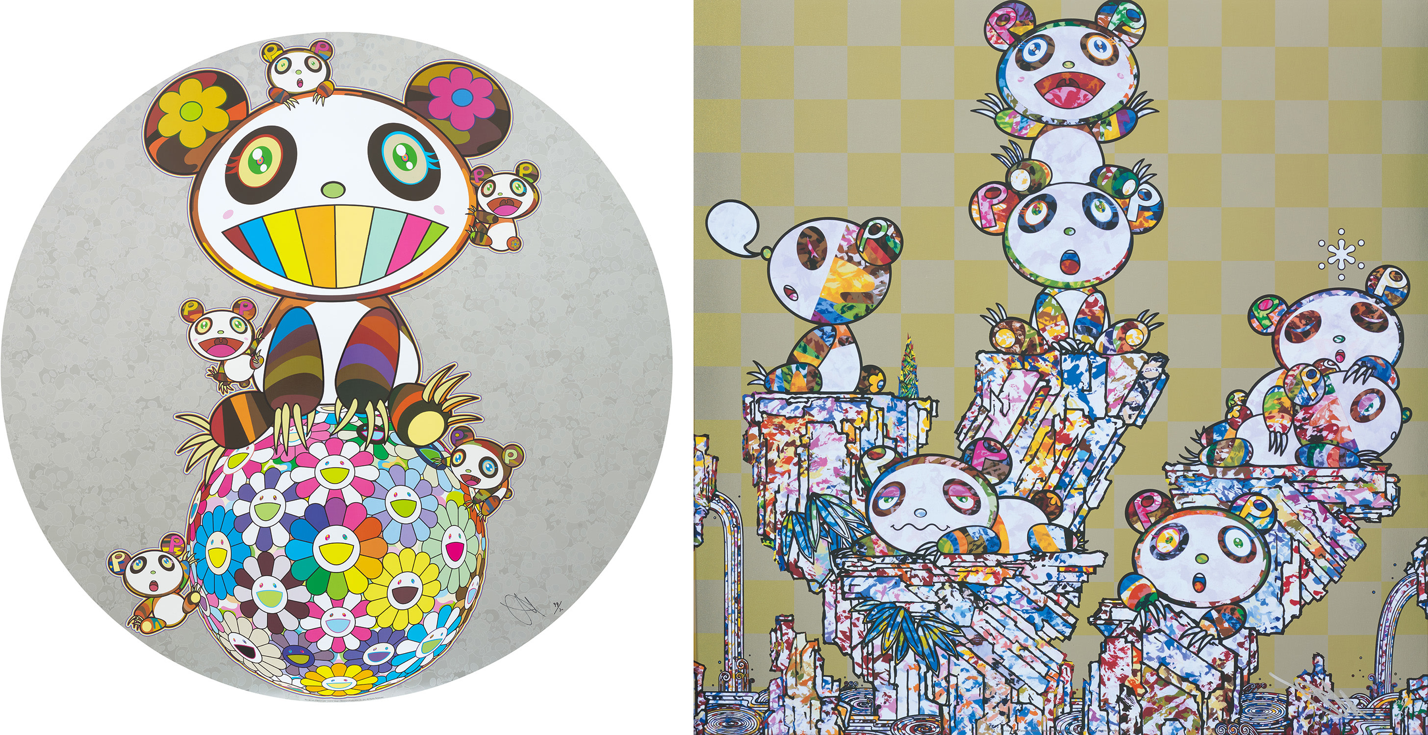 Takashi Murakami — Panda with Panda Cubs; and Panda Cubs Pandas