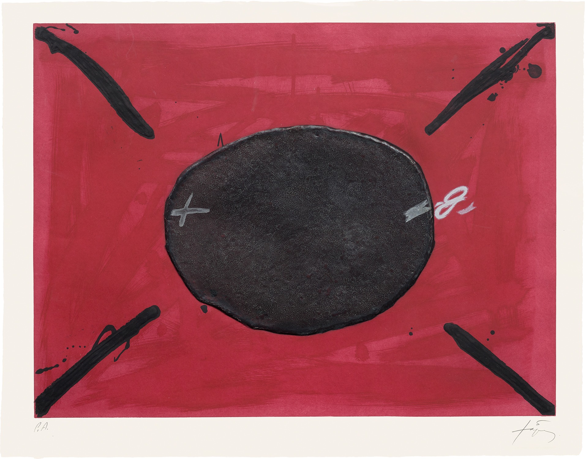 Antoni Tàpies — Oval, plate 6 from U no és ningú (You Are Nobody) (G. 728)